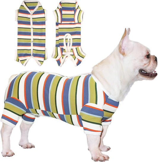 TONY HOBY Dog Pajamas, Dog Jumpsuit, Colorful Dogs Shirt, Dogs Surgery Recovery Suit for Small Medium Breeds (Blue&White, Boy, XS)