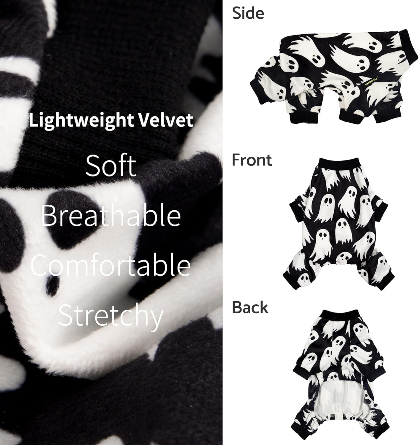 Fitwarm Halloween Ghost Dog Pajamas, Funny Halloween Costumes for Dogs, Fleece Dog Onesie with Feet, Doggy Clothes for Small Dogs Boy Girl, Pet Apparel, Black, White, Small