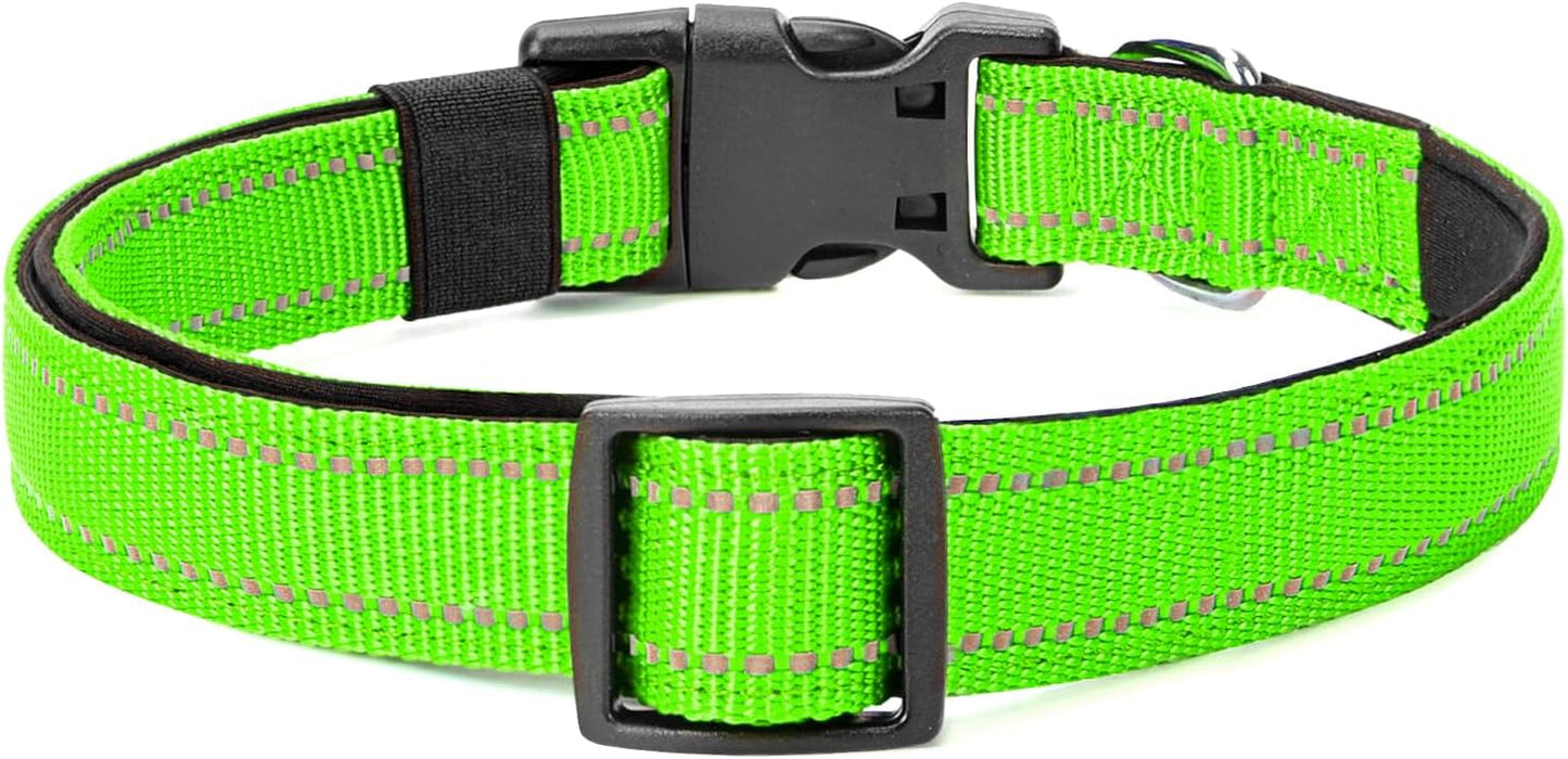 Reflective Dog Collar Padded with Soft Neoprene Breathable Quick Release Basic Dog Collars for Large Dogs Green Boy Girl