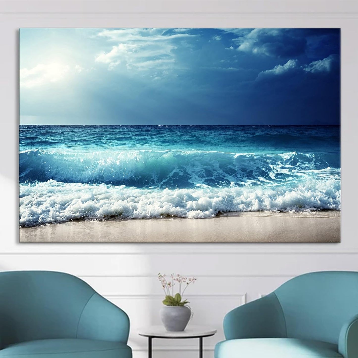 Nature Wall Art Prints - Ocean Forest Mountain Lake Canvas Landscapes - Small to Extra Large Living Room Bedroom Kitchen Bathroom Décor (Summer Ocean Beach, 35L" x 53W")