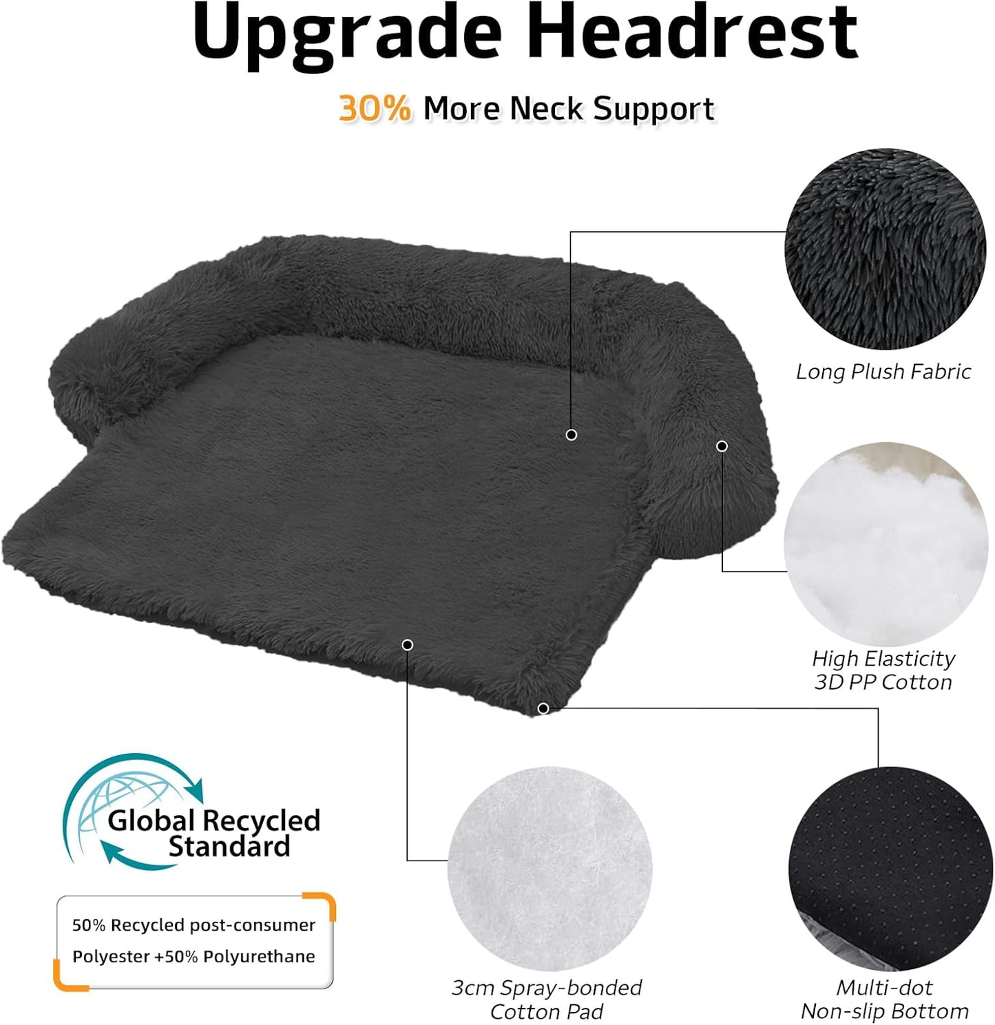 Calming Dog Bed Fluffy Plush Dog Mat for Furniture Protector with Removable Washable Cover for Large Medium Small Dogs and Cats (XS(31“x23.5”x5“), Dark Grey)