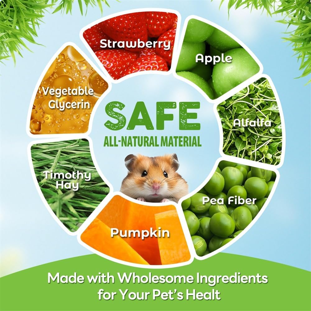 TEEWY 3PCS Guinea Pig Toys, Prevent Teeth Overgrowth, Natural Vegetables and Timothy Grass, Hamster Chew Toys, Guinea Pig Chew Toys, Chinchilla Toys, Donut-Shaped