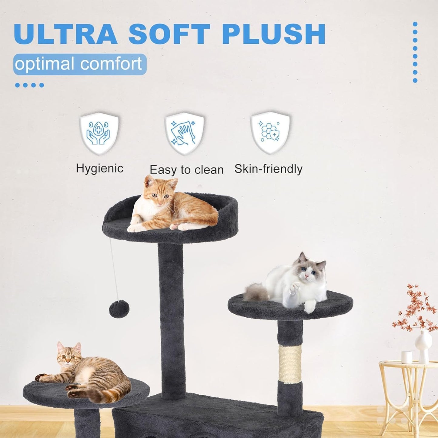 FDW Cat Tree Tower 81in Multi-Level Durable Cat Scratching Post & Cozy Fun Jumping Platform Space Saving Condo Pet Play House for Indoor Cats,Dark Gray