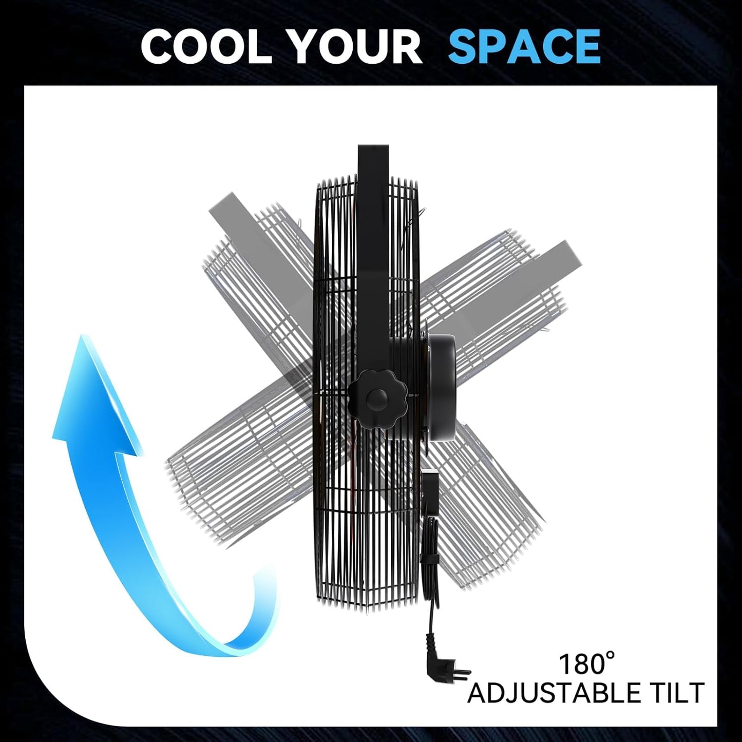 4580 CFM 18 inch High Velocity Wall Mounted Fan, 3-Speed Metal Fan with Sealed Motor, 360 Degree Tliting Heavy Duty Wall Fan for Patio, Barn, Garage, and Gazebo - UL listed