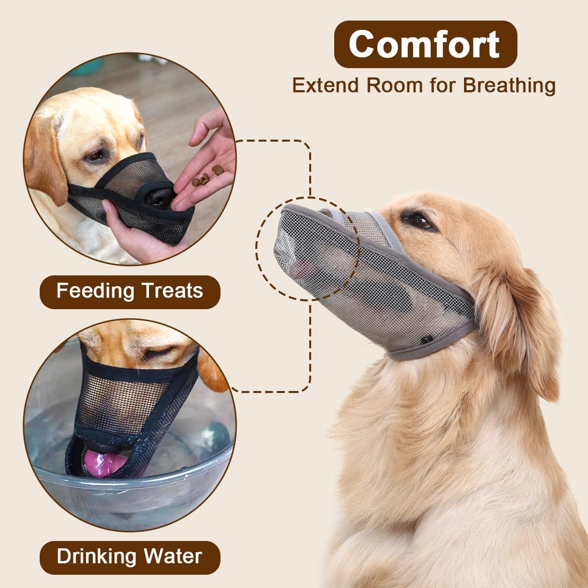 Crazy Felix Nylon Dog Muzzle for Small Medium Large Dogs Poodle Labrador Golden Retriever Doberman, Air Mesh Breathable and Drinkable Pet Mouth Guard for Anti-Biting Chewing Scavenging(L, Grey)