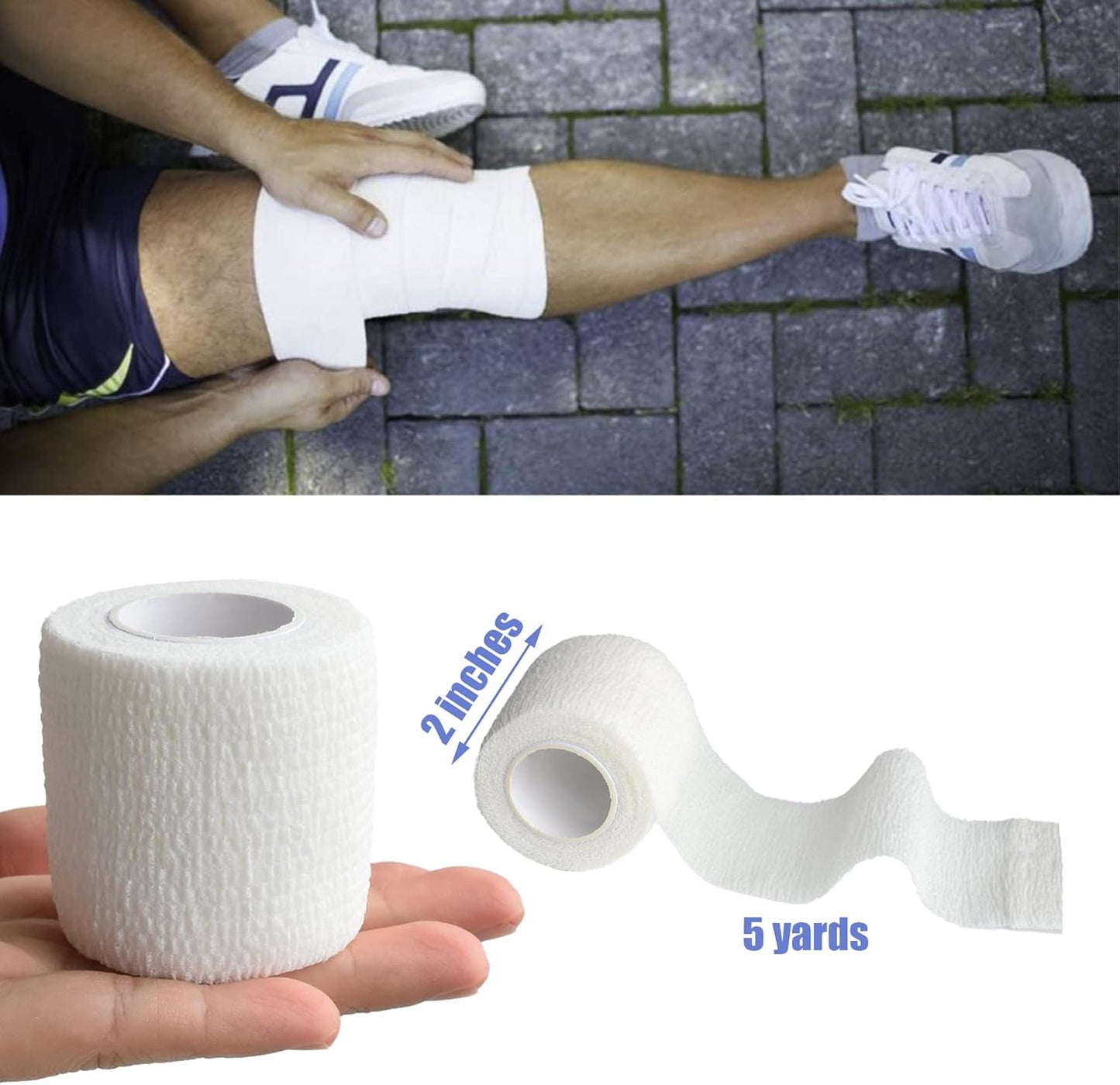 9 Pack 2" x 5 Yards Self Adhesive Bandage Wrap Self Stick Wrap for Ankle, Wrist, Finger, Sports, Breathable Cohesive Vet Tape for Pets (White)