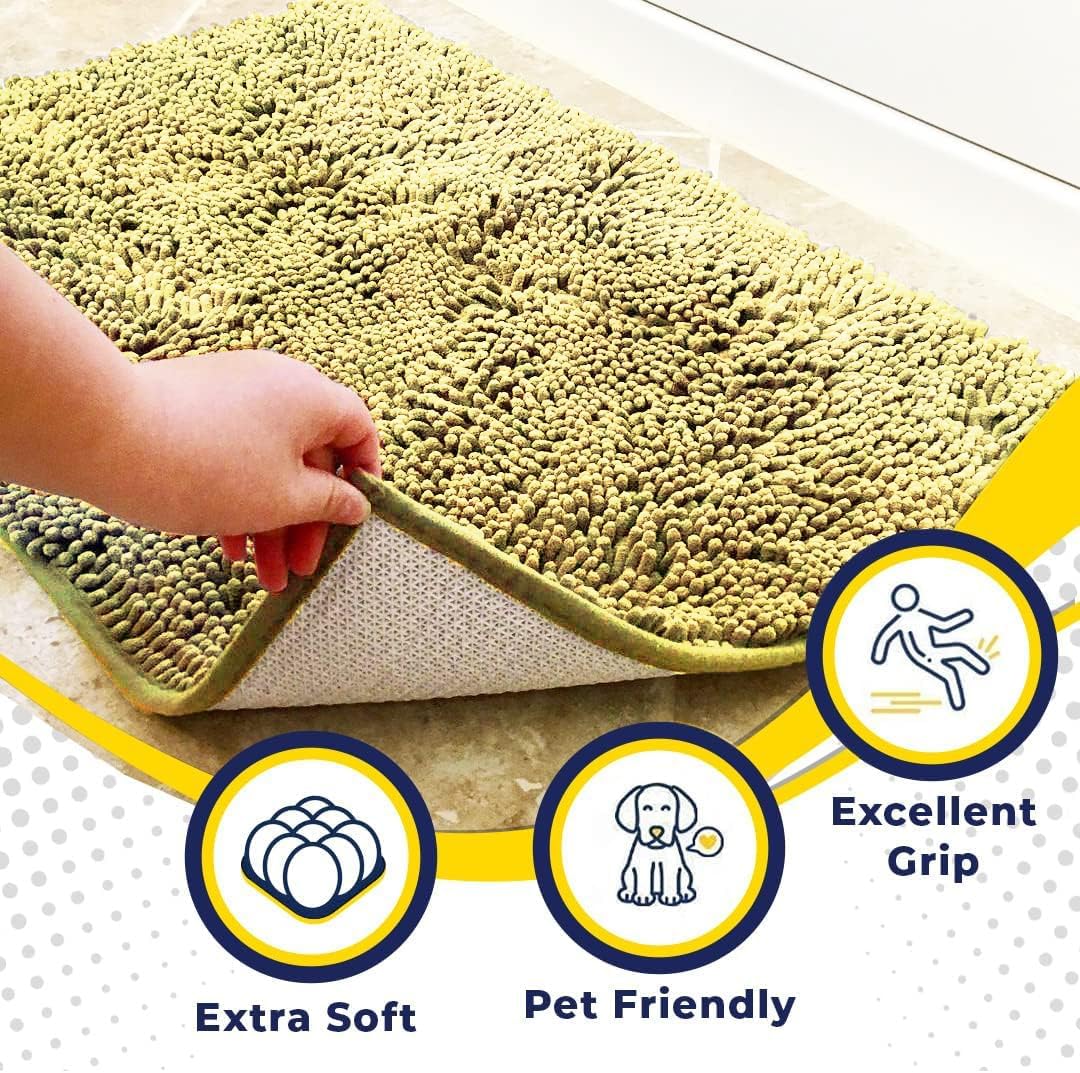 Muddy Mat® Shown on TV – Super Absorbent Door Mat Indoor, Microfiber Quick Dry Chenille Entryway Rug, Non-Slip Front Door Mat, Indoor Mats for Entryway, Machine Washable Pet Rug, Yellow 36"x60"