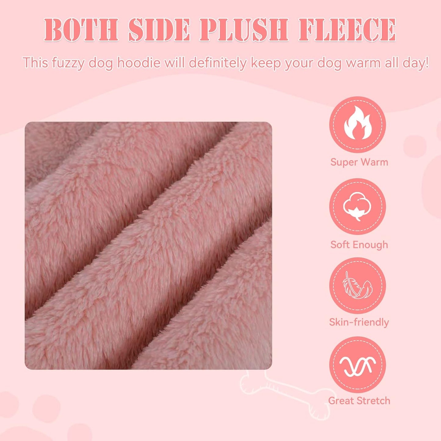 Fuzzy Dog Sweaters for Large Dogs Pet Hoodie Clothes Warm Soft Pet Coats Hooded Sweatshirt Dog Hoodie for Large Dogs(Pink-L)