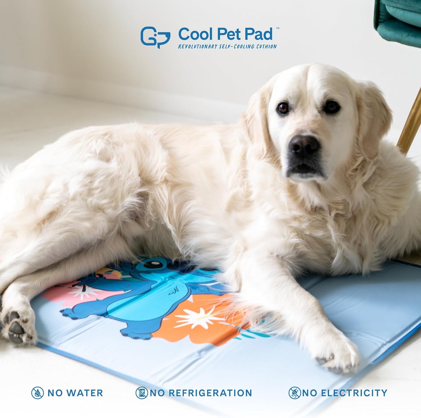 The Green Pet Shop Cool Pet Pad - Extra Large, Disney’s Stitch - Self-Cooling, Pressure Activated Mat for Dogs & Cats from 80+ lbs - Non-Toxic Gel, No Water Needed