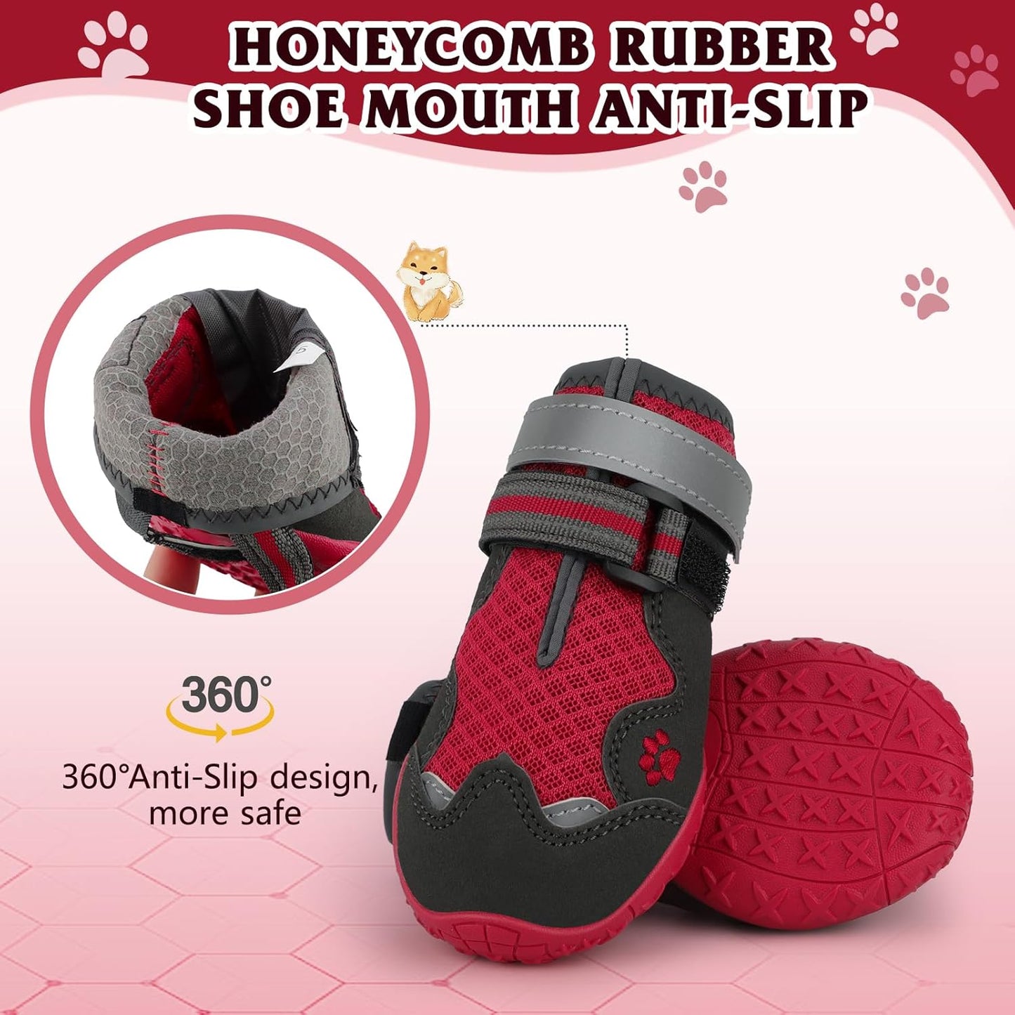 Dog Shoes for Large Medium Small Dog, Mesh Breathable Dog Shoes for Hot Pavement, Anti-Slip Dogs Boots Paw Protectors with Reflective for Outdoor Walking Indoor Hardfloors (Size 5)
