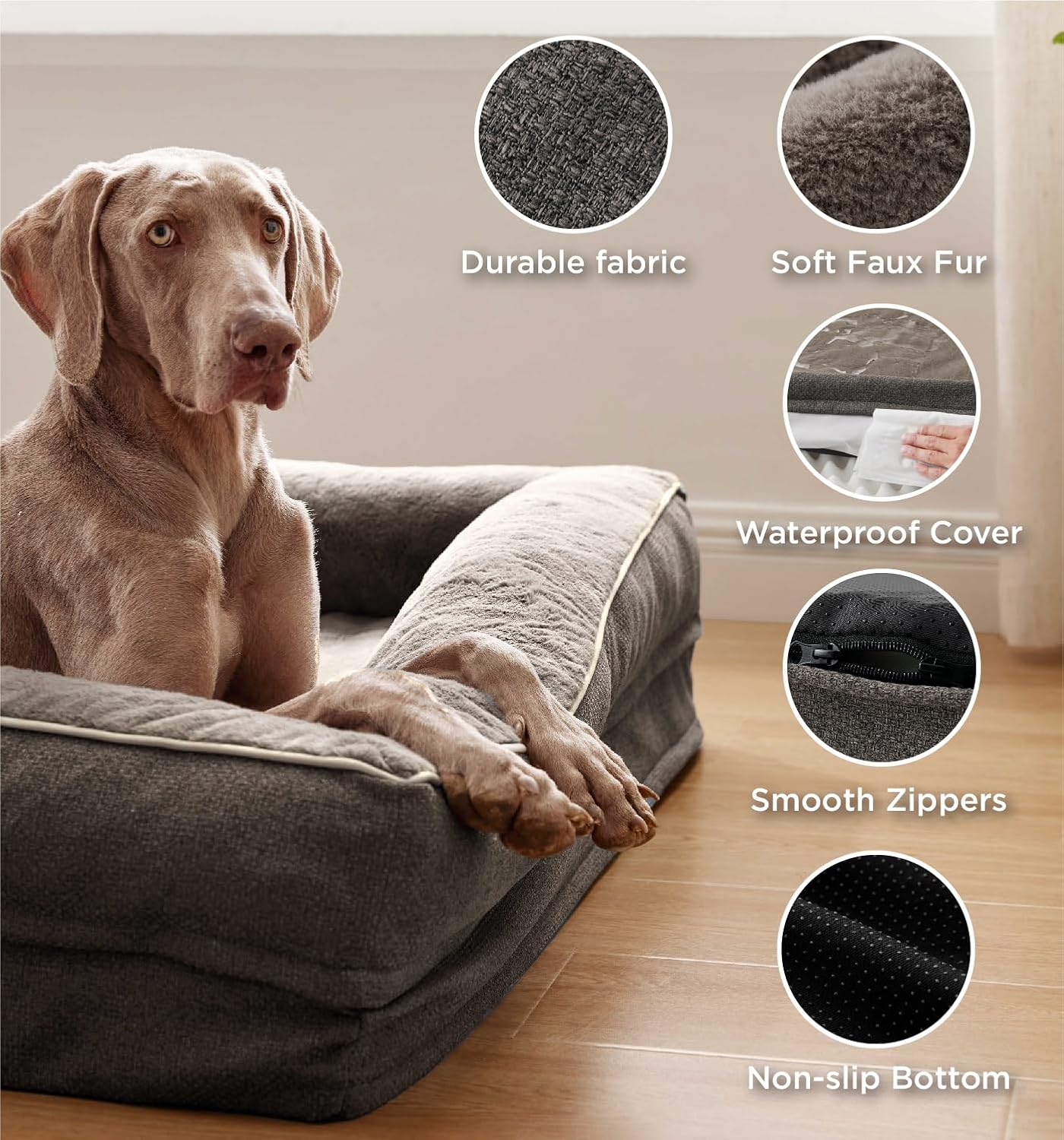 Made4Pets Orthopedic Dog Bed for Extra Large Dogs, Supportive Foam XL Pet Bed Sofa with Washable Removable Cover, Waterproof Large Dog Couch Bed, Non-Slip Bottom and Egg-Crate Foam, Brown
