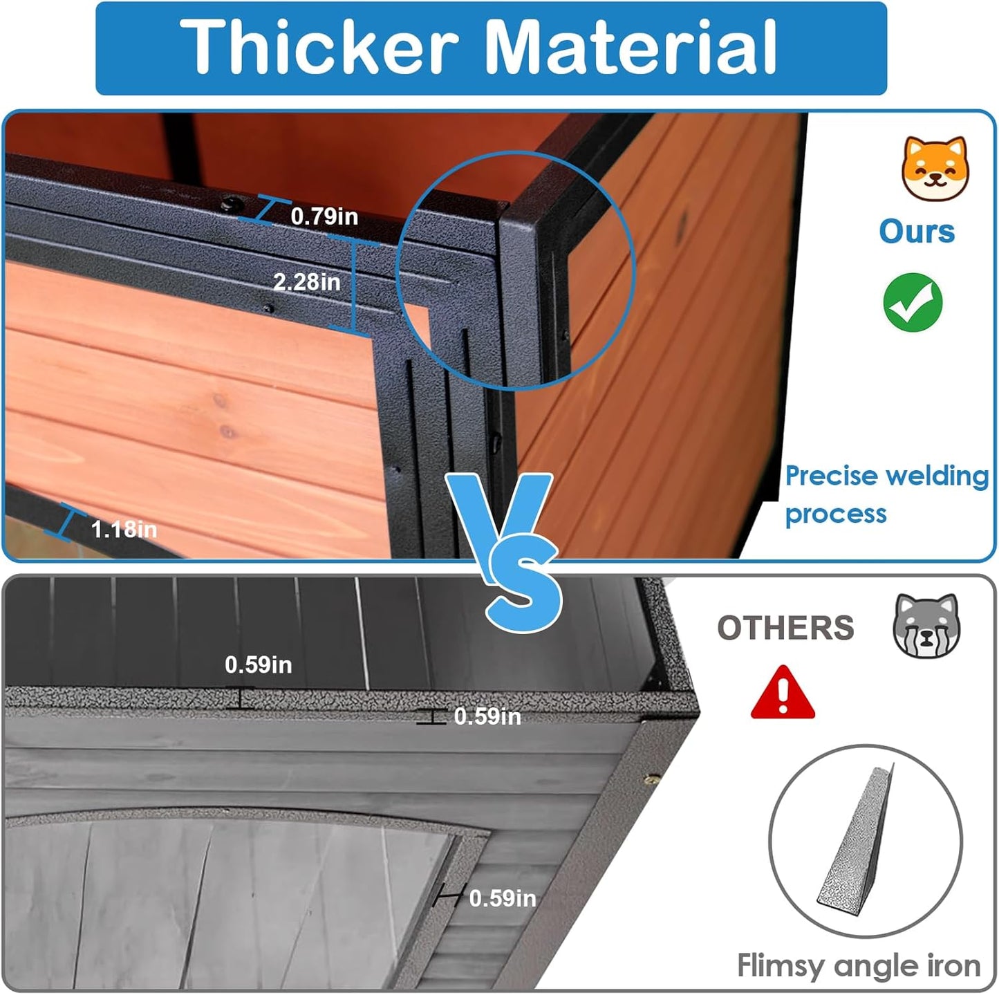 Extra Large Dog House Outdoor Weatherproof 59.1" Outside Wooden Dog Kennel, Chewproof Strong Iron Frame Window