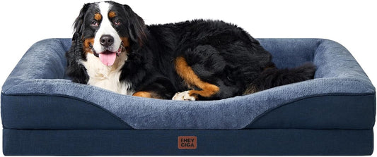 EHEYCIGA Memory Foam XL Dog Bed for XLarge Sized, Extra Large Orthopedic Dog Sofa with Sides and Waterproof Liner, Washable Bolster Pet Couch with Removable Cover, 42x30x7.5 Inch, Navy
