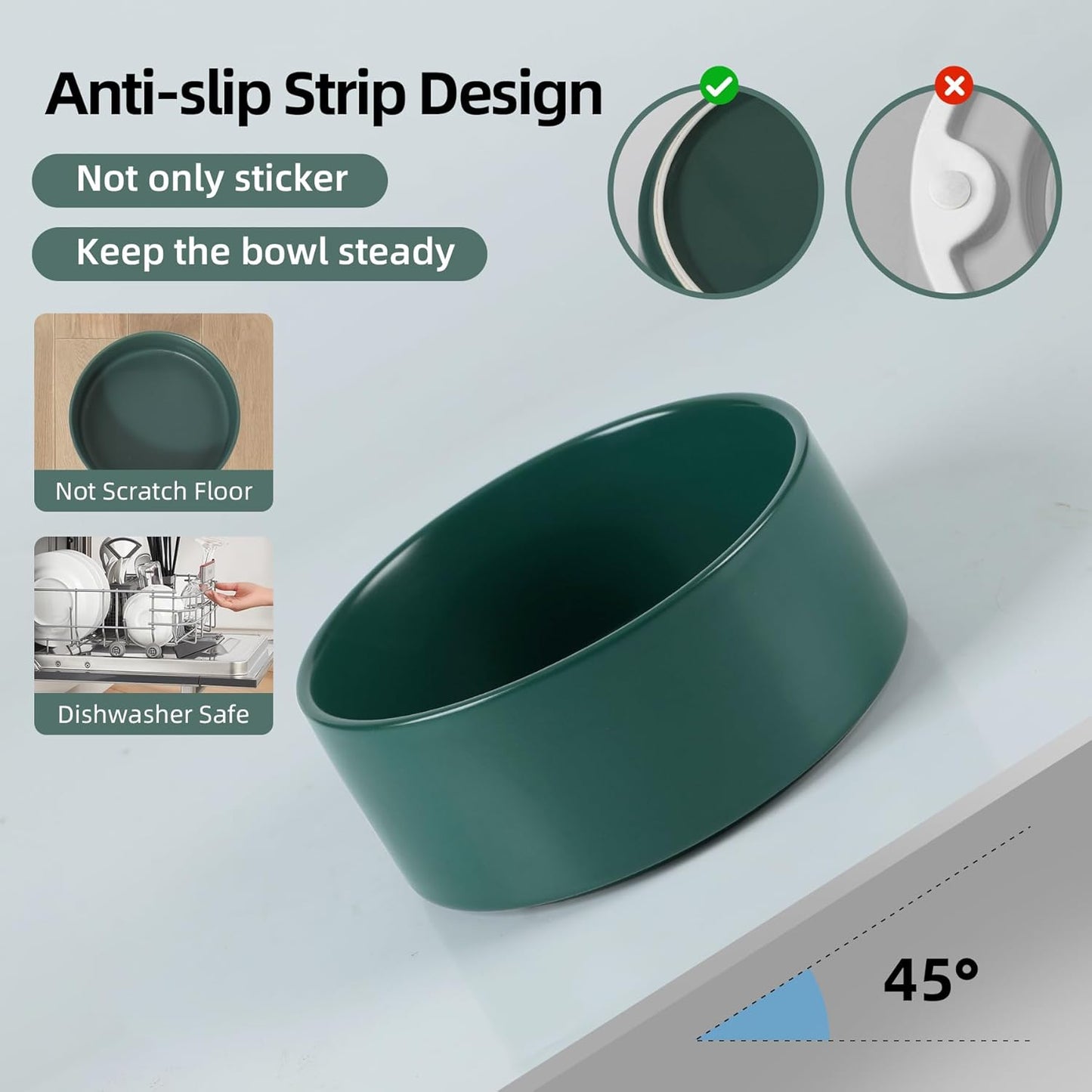 Ceramic Raised Dog and Cat Bowl Set, 2 Heights Elevated Stand, Food and Water Bowl for Small Breed Dogs, Weighted Dog Dishes, Pet Bowl(6.1'',28.7oz, Green)