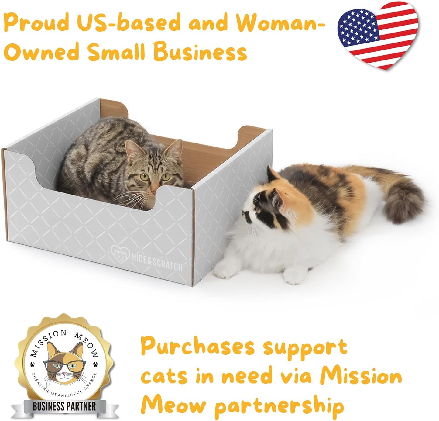 HIDE & SCRATCH Cat Scratcher Box and Cat Bed with Refillable Double-Sided Cardboard Scratch Pad for Indoor Cats