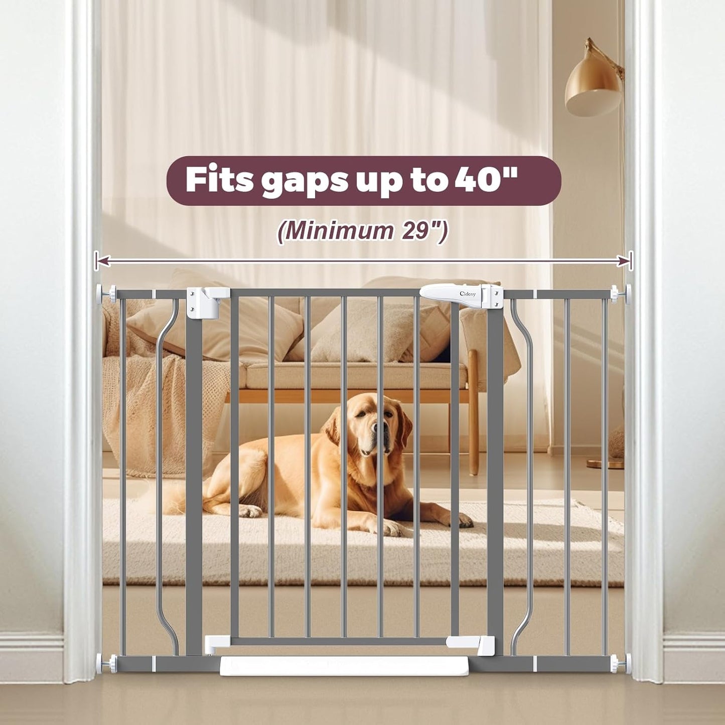 29"-40" Baby Gate for Stairs, Auto Close Stroller Friendly Dog Gate Indoor for Doorways, Pressure Mounted Baby Gate, Easy Walk Through Gate for Children & Pets, Grey