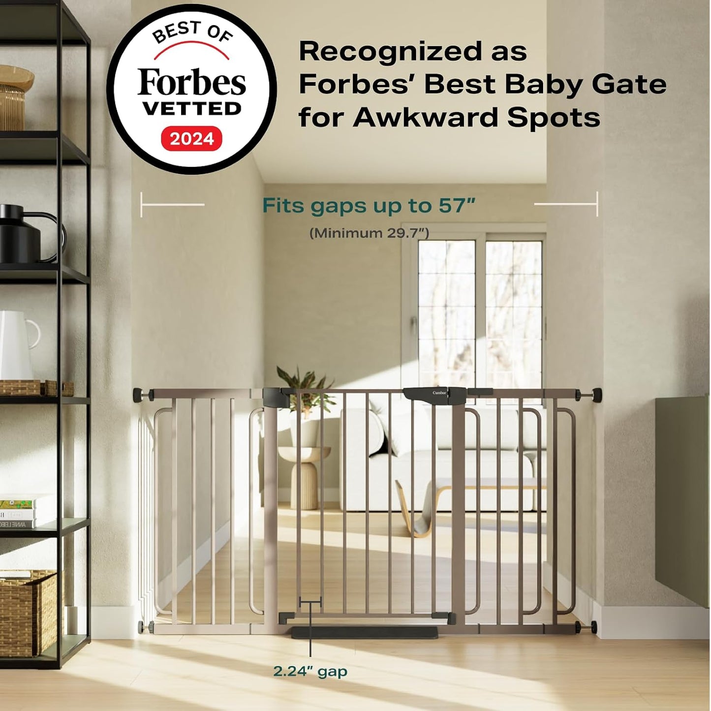 Cumbor 29.7-57" Extra Wide Baby Gate for Stairs, Mom's Choice Awards Winner-Dog Gate for Doorways, Pressure Mounted Walk Through Safety Child Gate for Kids Toddler, Tall Pet Puppy Fence Gate, Brown