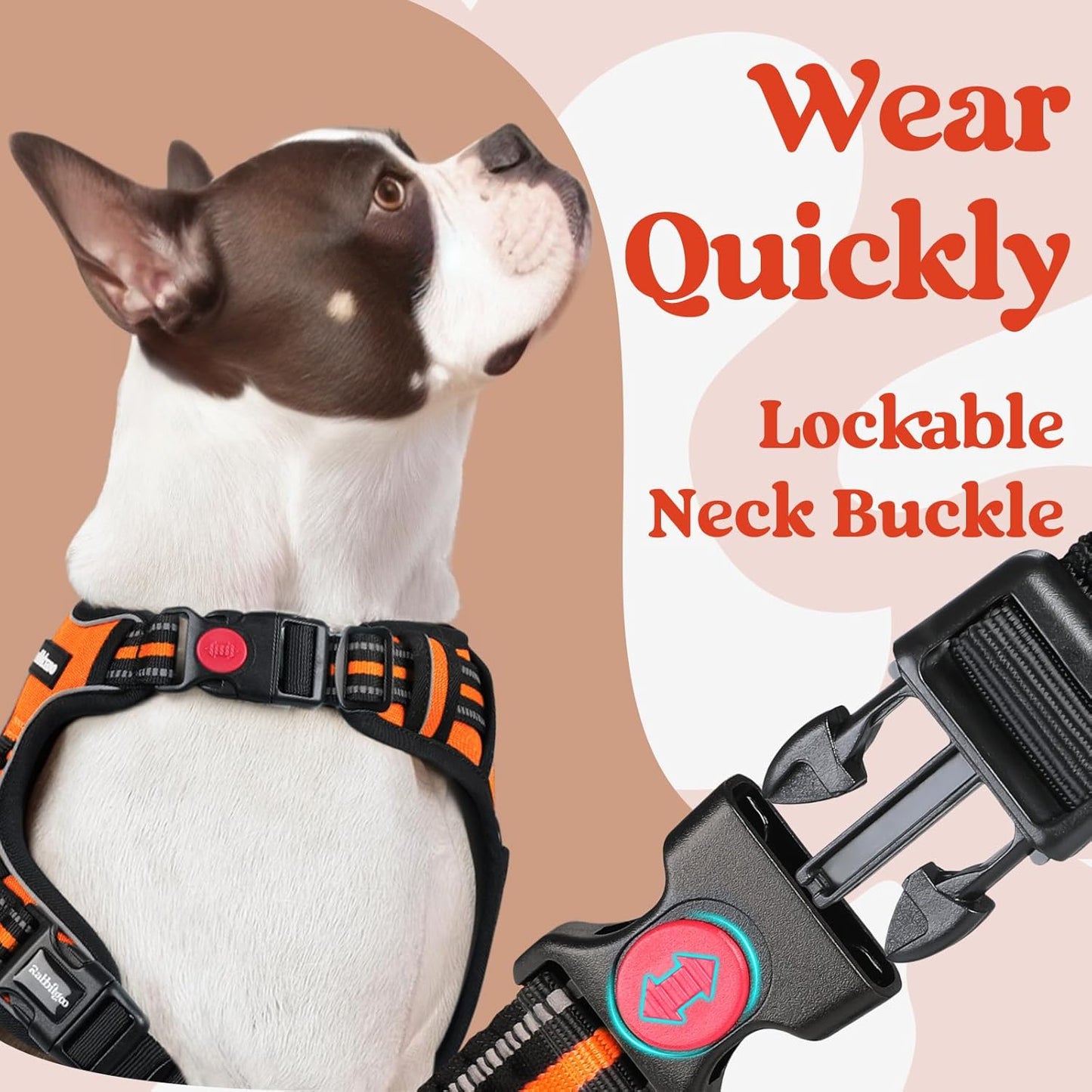 rabbitgoo Dog Harness for Large, No Pull Pet Harness with 3 Buckles, Adjustable Soft Padded Vest with Control Handle, Walking Reflective Pet Vest for Large Dogs, Orange, L