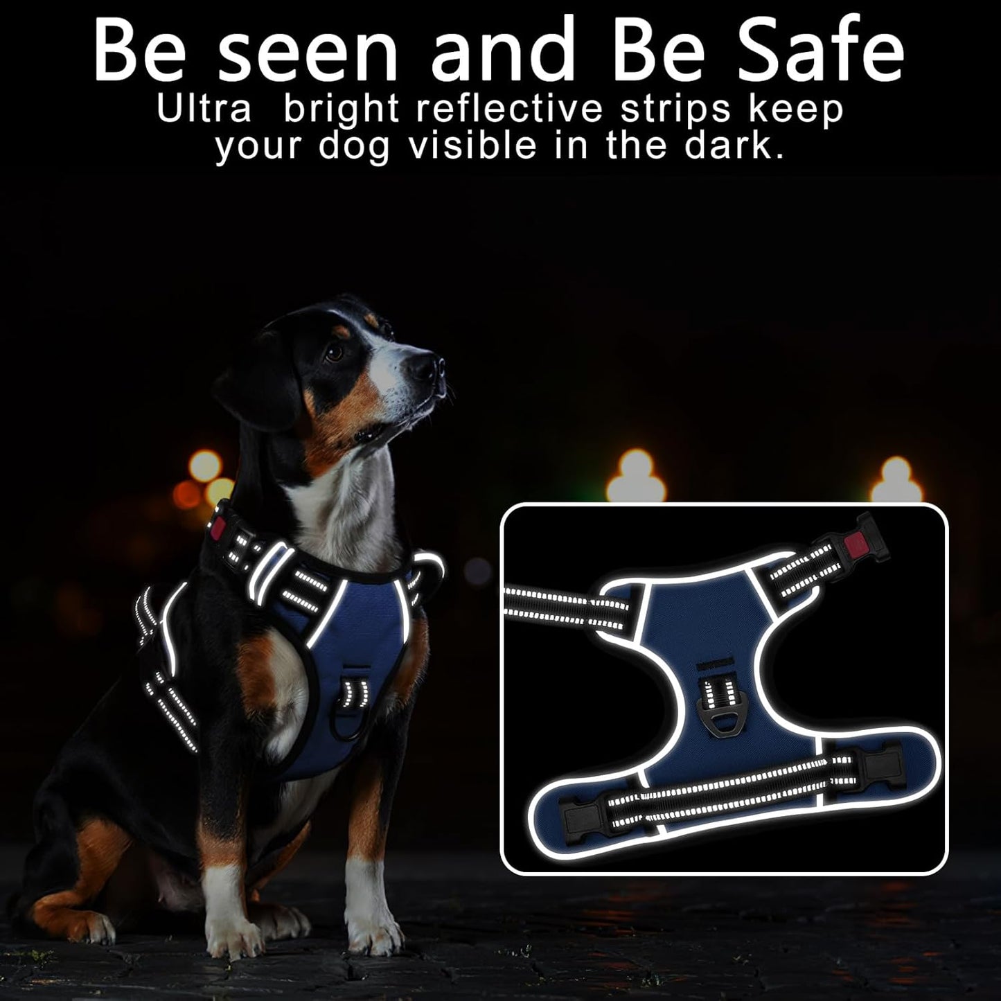 Timos Dog Harness, No Pull Dog Harness 3 Snap Buckles Adjustable Reflective No Choke Pet Vest for Small Dog with Soft Padded Control Training Handle for Outdoor Training,Lock Blue, S