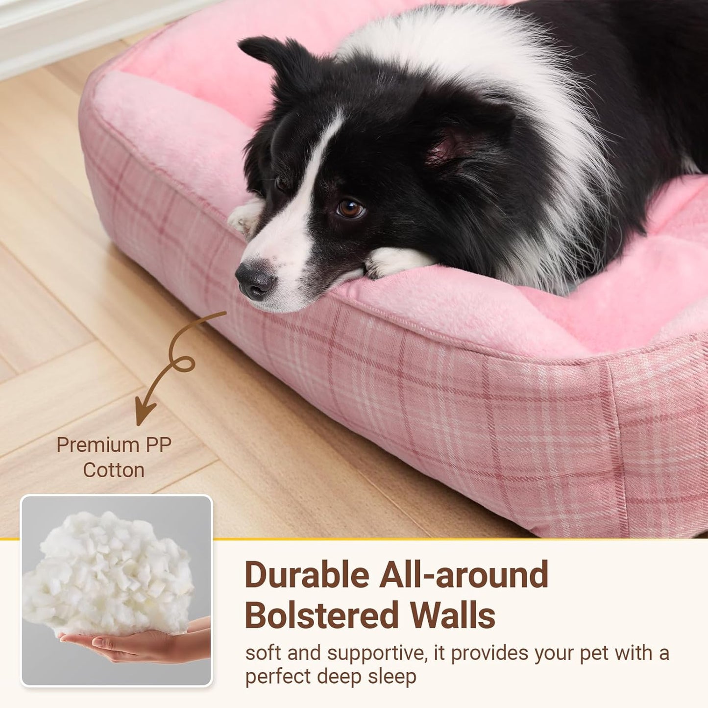 MIHIKK Rectangle Dog Beds for Large Dogs & Cats, Orthopedic Sleeping Pet Bed for Couch with Durable Puppy Cuddler and Anti-Slip Bottom Machine Washable 34 * 24 Inch (Pink)