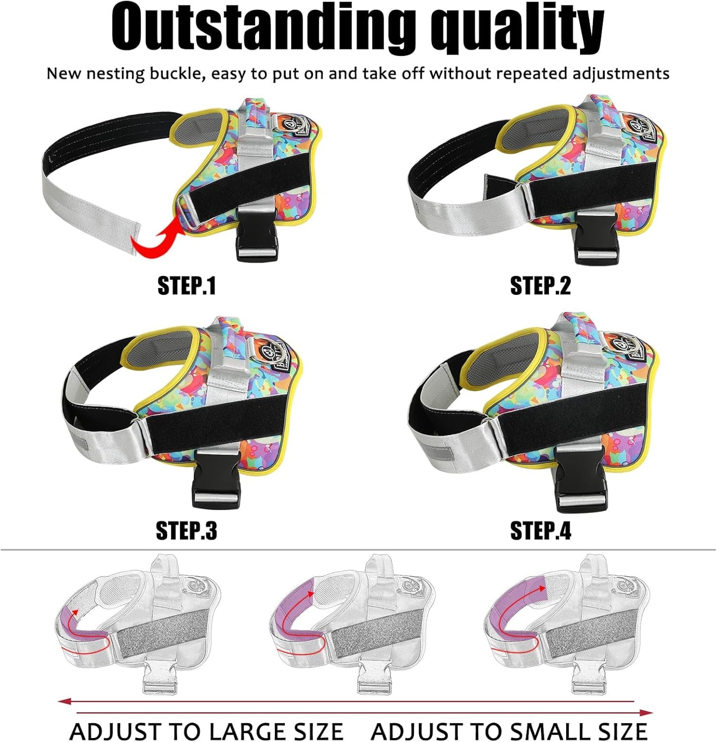 Bolux Dog Harness, No-Pull Reflective Dog Vest, Breathable Adjustable Pet Harness with Handle for Outdoor Walking - No More Pulling, Tugging or Choking (Small (Pack of 1), Watercolour)