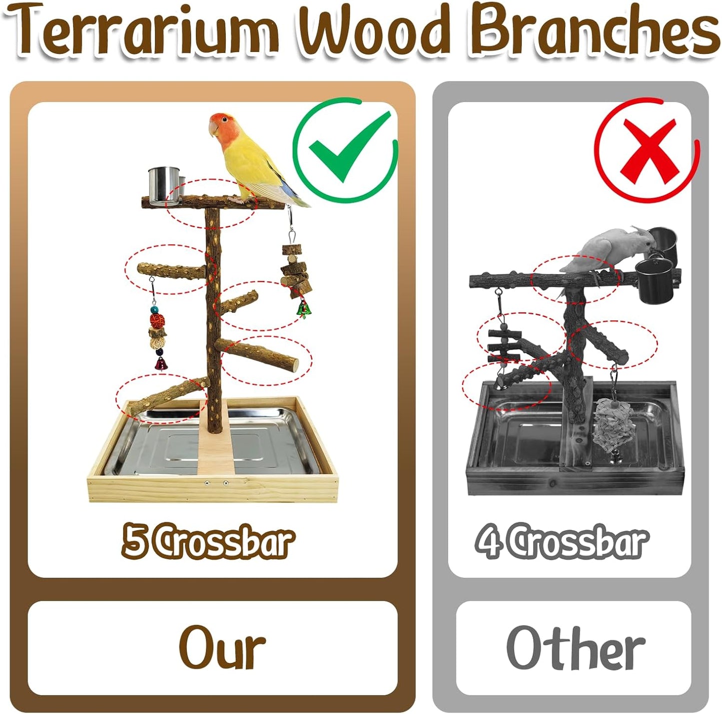 Tfwadmx Bird Perch Natural Wood Stand Parakeet Playground Toy Parrot Play Stand Platform Bird Cage Branch Perch Accessories for Canaries Cockatiels Conure Lovebirds