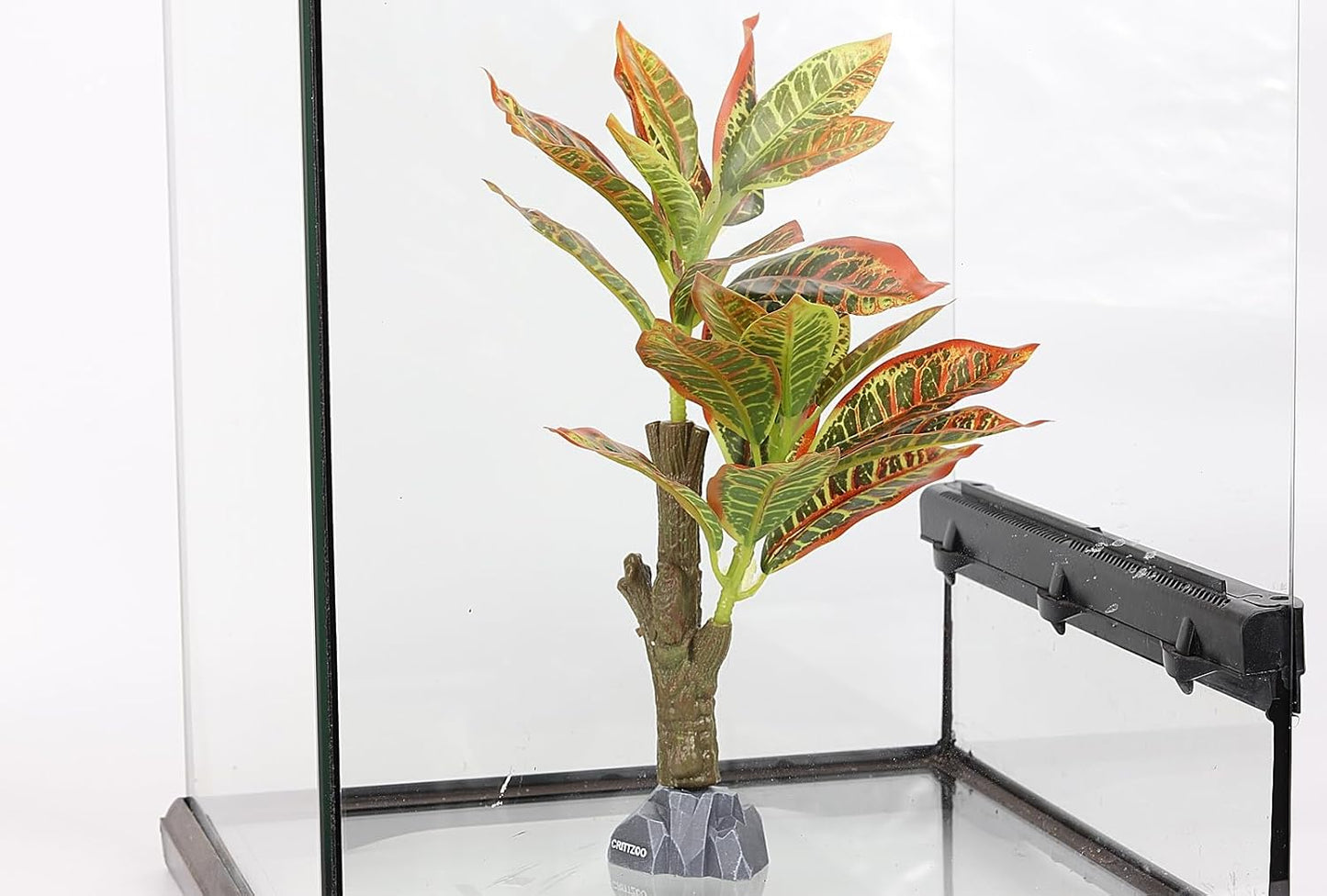 Reptile Terrarium Plants, Bearded Dragon Tank Decor Accessories For Ball Python Leopard Gecko Tree Frog Tarantula Lizard Corn Snake Tortoise Chameleon Crested Gecko - Fake Codiaeum Variegatum