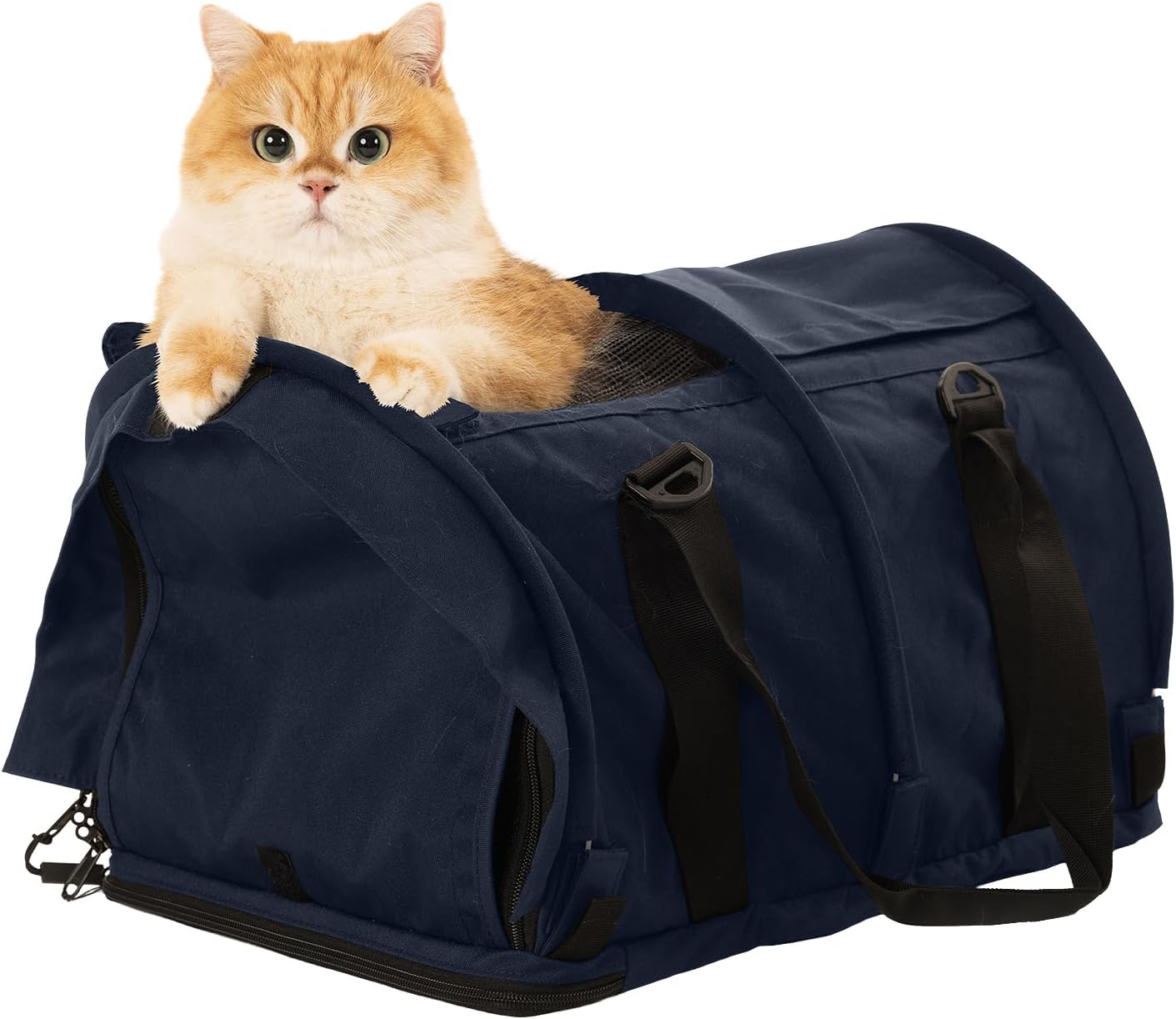 SturdiBag Pro 2.0 Pet Travel Carrier for Cats and Dogs | Soft Sided Pet Carrier Bag with Safety Clips and Seatbelt Straps for Car Travel | XL, Navy