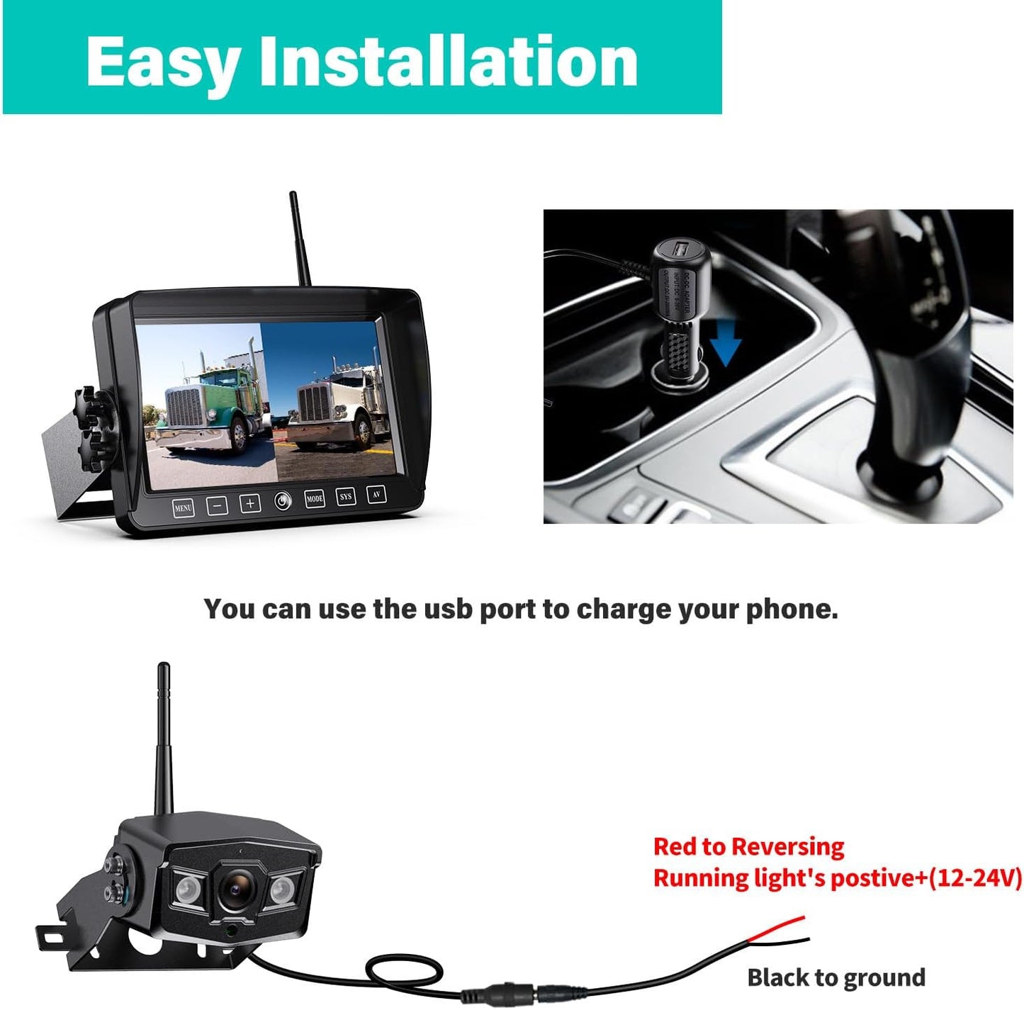 Wireless Backup Camera, 9 Inch HD 1080P Loop Recording Monitor with 2 Rear View Camera System for Cars, Trucks, RV, Trailers, IP69K Waterproof 152° View Camera, Stable Wireless Signal (W902)