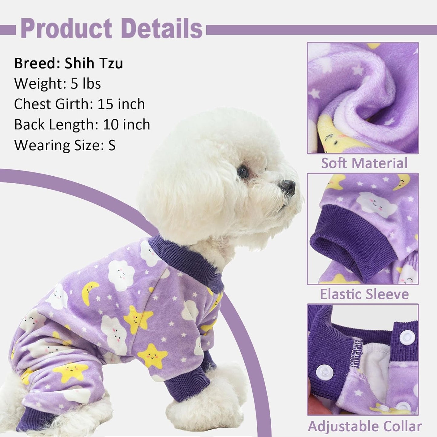 BEAUTYZOO Dog Pajamas Small Sized Dog, Summer Doggie Pajamas for Boy Girl, Soft Strechy Cotton Puppy Pjs Jammies Onesies for Men Women, Pet Jumpsuit Body Suit Cat Apparel Clothes, Purple S