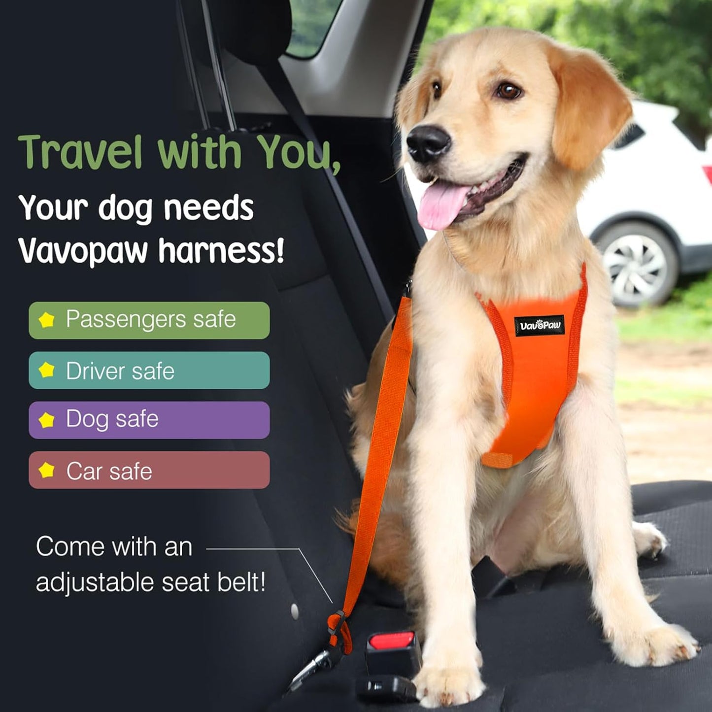 Dog Seat Belt, Safety Vest Dog Car Harness with Adjustable Buckle Dog Seat Belt for Vehicle Nylon Pet Safety Seat Belts Heavy Duty(L, Orange)