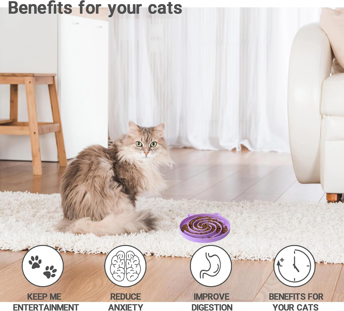 Slow Feeder Cat Bowl, Easy to Clean Silicone Bowl, Ideal for Dry and Wet Food (Purple and Pink)