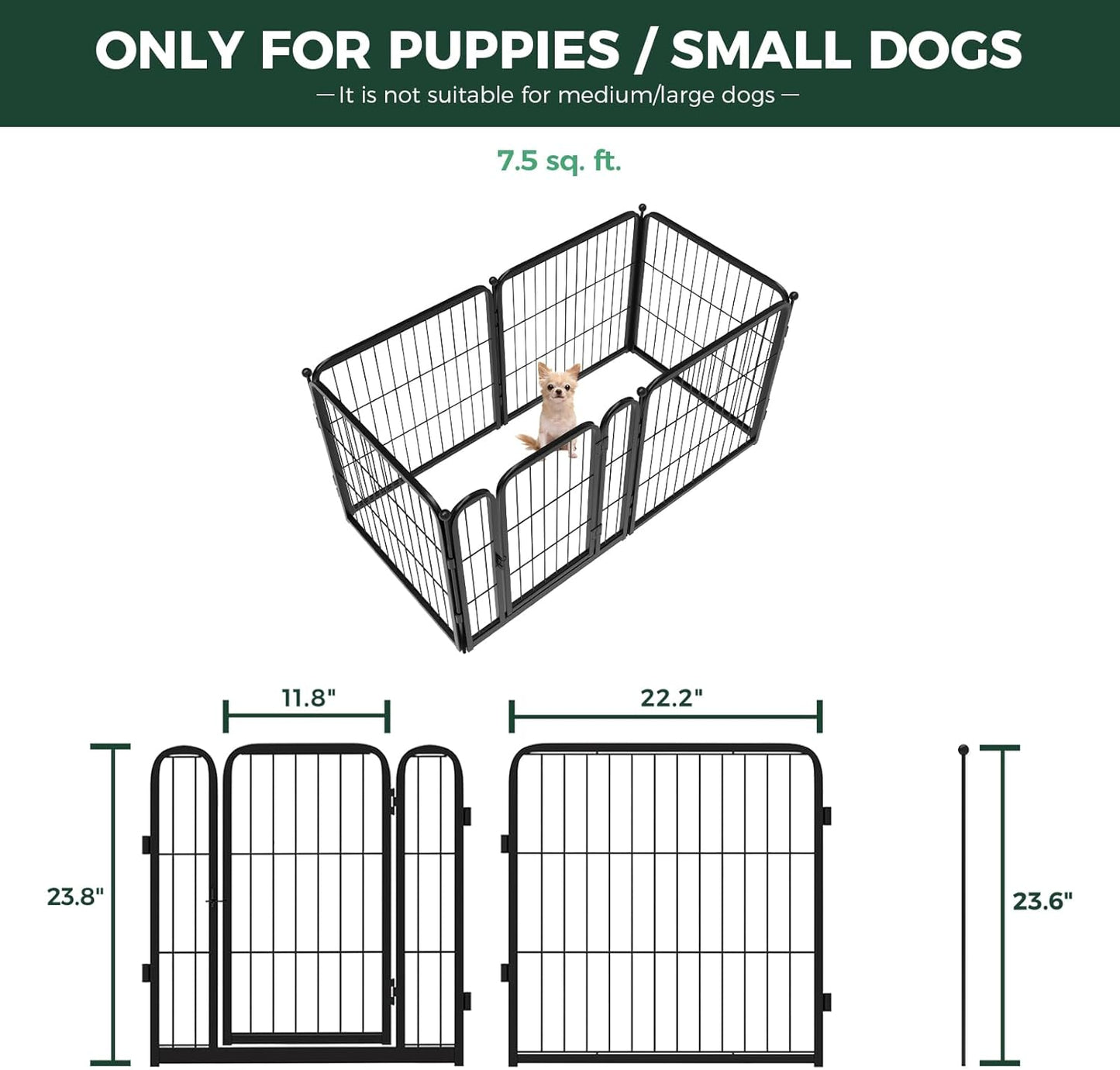 FXW Homeplus Unleashed Indoor Dog Playpen - Stress-Free and Safe Play, Heavy Duty 24 Inch 6 Wire Panels Dog Pen for Puppy and Small Dogs, Black│Patented