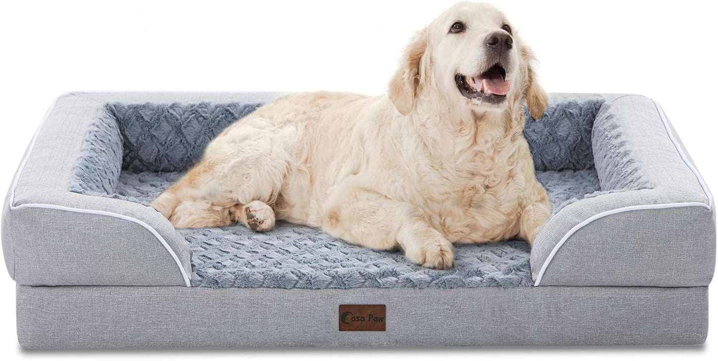 Orthopedic XL Dog Beds for Extra Large Dogs, Waterproof Memory Foam Dog Beds with Sides, Non-Slip Bottom and Egg-Crate Foam Big Dogs Couch with Removable Washable Cover(X-Large,Light Grey)