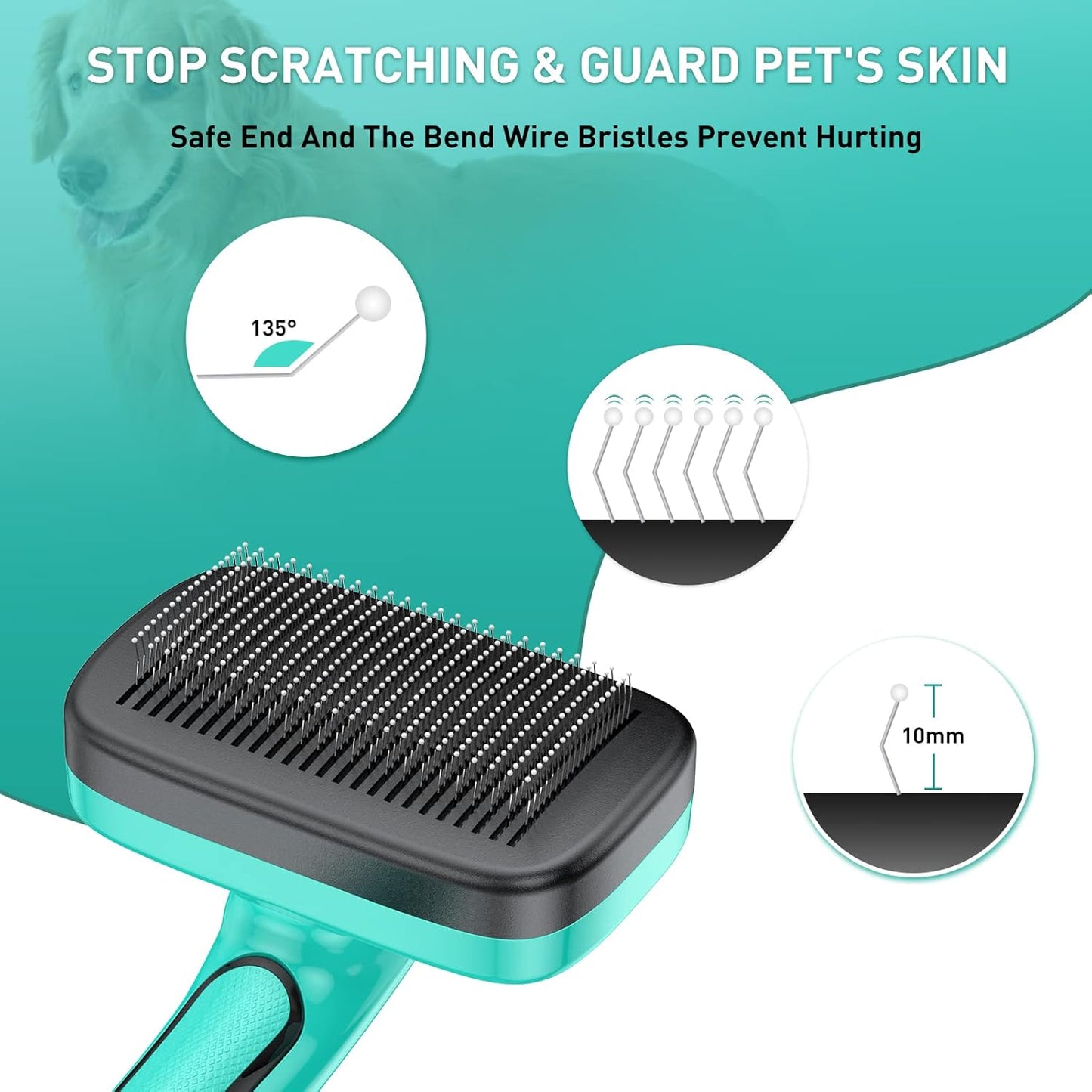 Pet Brush Kit for Grooming, Dog Self-Cleaning Slicker Brush + Nail Clippers Set for Shedding Long Short Haired Cats. Removes Loose Fur, Undercoat, Mats, Tangled for Most Hair Types & Size