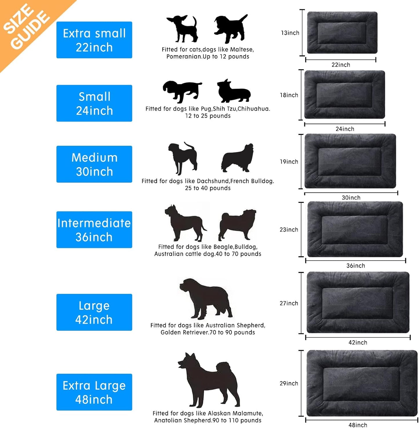 Dog Beds Crate Pad for Small Dogs Ultra Soft Dog Crate Bed Washable & Anti-Slip Kennel Pad for Dogs Cozy Sleeping Mat,Dark Gray 24inch