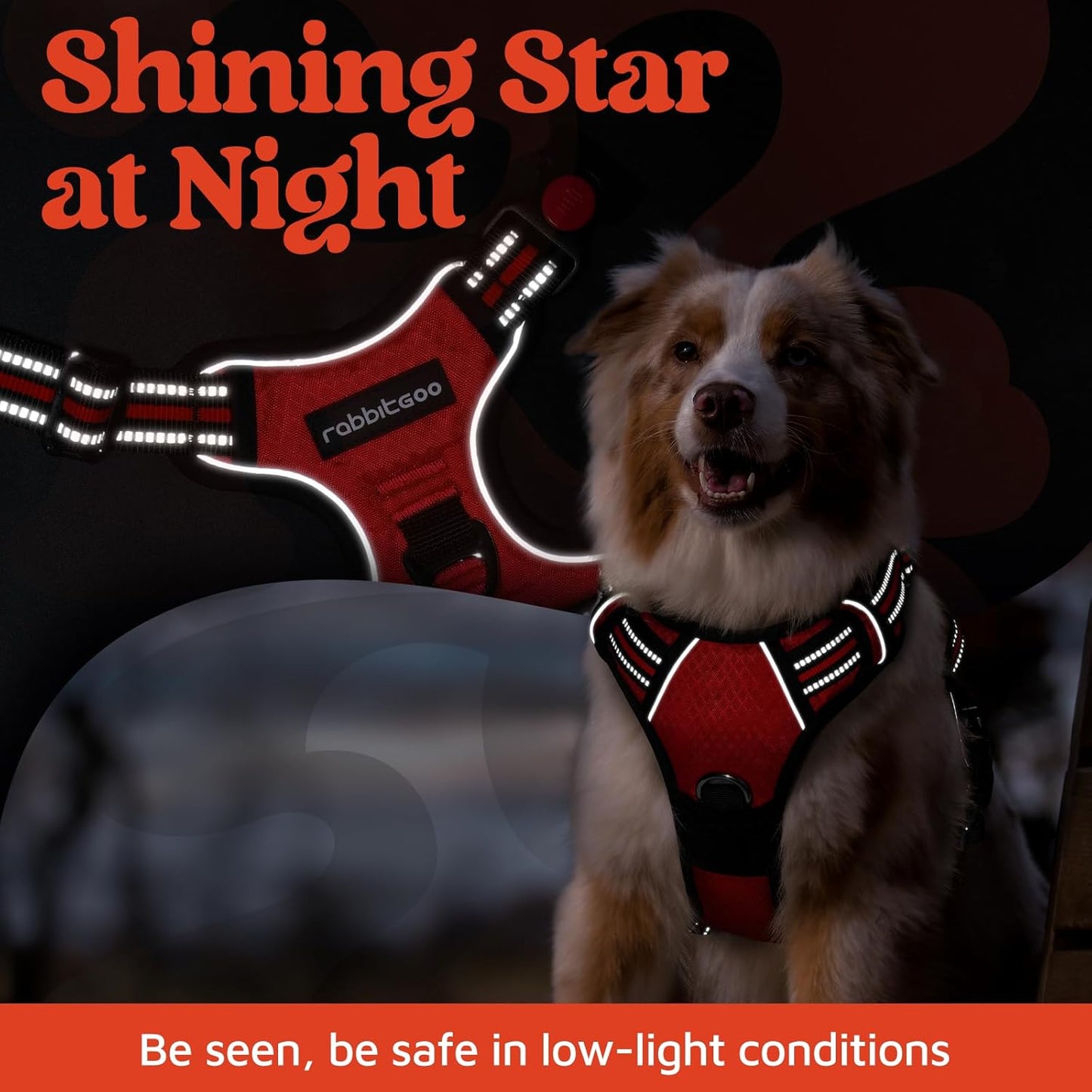 rabbitgoo Dog Harness Medium Sized, No Pull Dog Vest with 3 Buckles, Adjustable Soft Padded Pet Harness with Easy Control Handle and Reflective Strips, Red, M