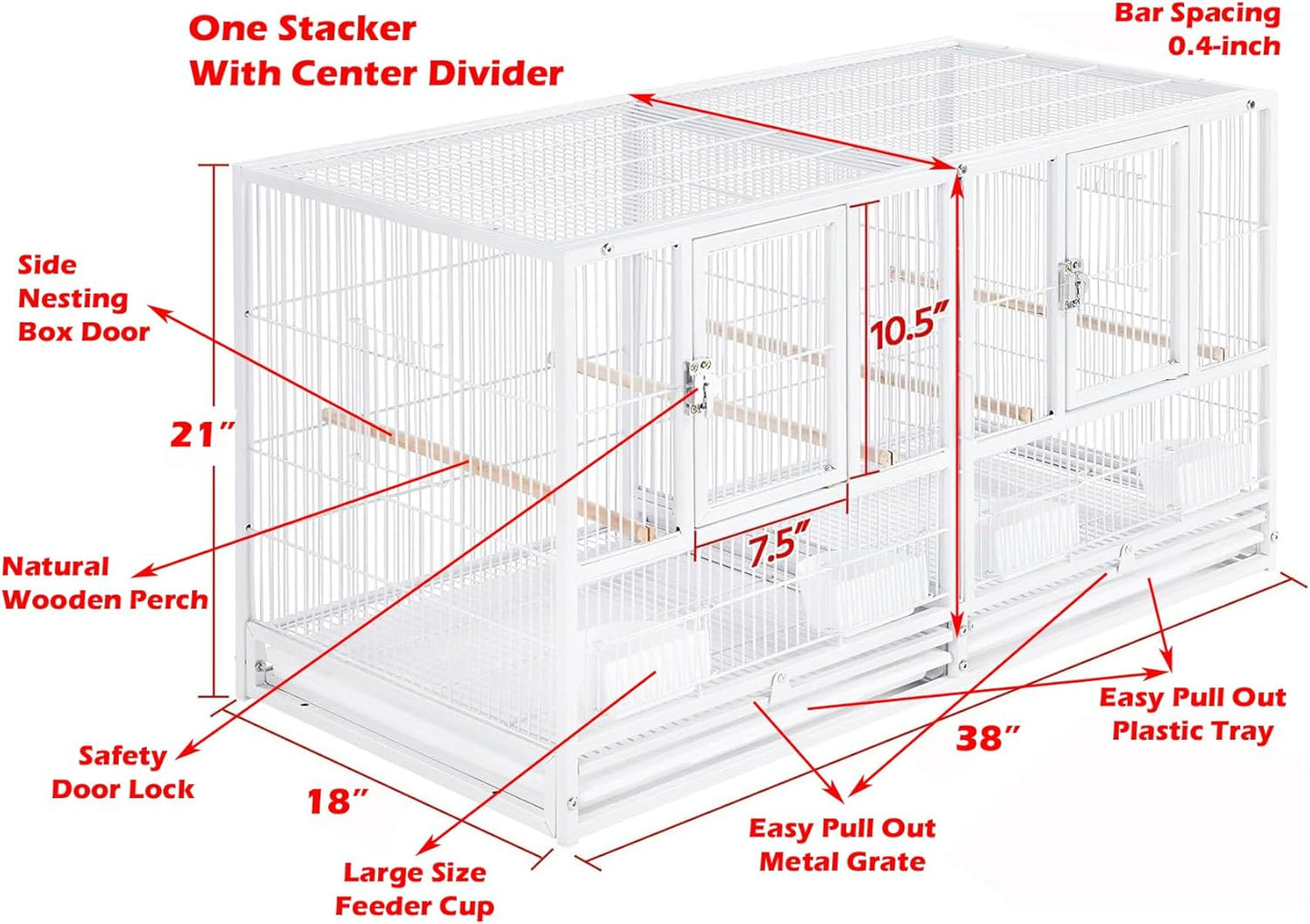 Combo Breeding Stacker Center Divided Breeder Bird Flight Double Rolling Cage with Side Breeding Nest Door Single Stacker