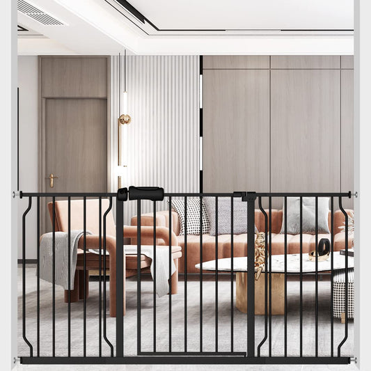 ALLAIBB Extra Wide Pressure Mounted Baby Gate Walk Through Child Kids Safety Toddler Tension White Long Large Pet Dog Gates with Extension for doorways Kitchen (57.48-62.20"/146-158cm, Black)