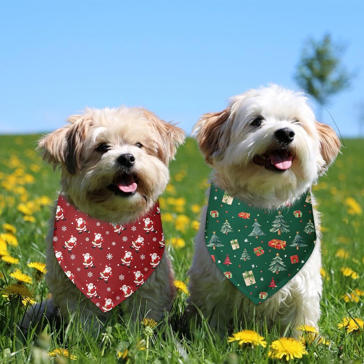 Christmas Dog Bandana 2 Pack Holiday Dog Bandana Christmas Tree Santa Claus Snowflakes Pet Scarf Accessories for Small Medium Dogs & Cats