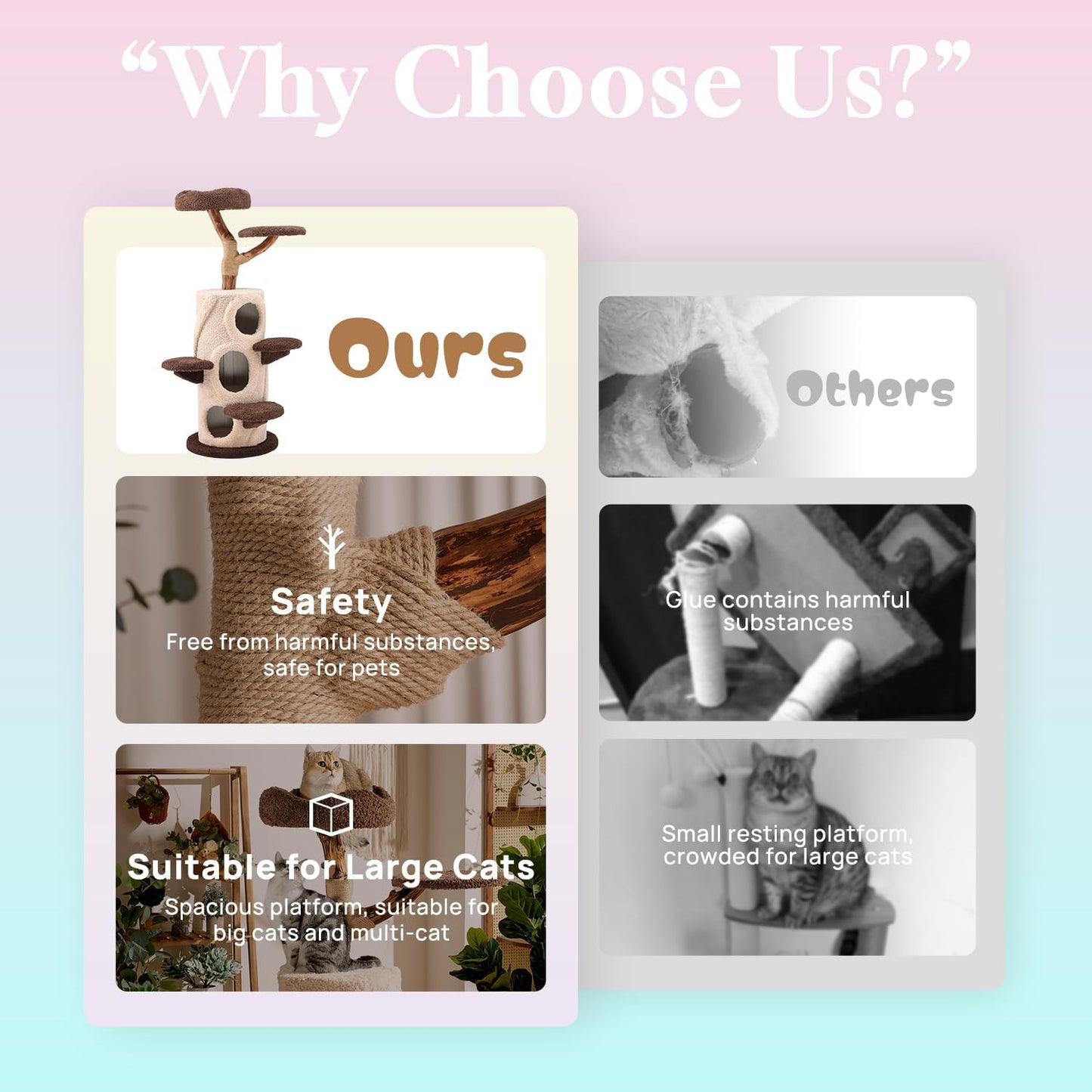 54.7'' Tall Modern Wood Cat Tree with 3 Level House, Luxury Cat Tower for Home Decoration, Large Cat Condo for Multi-Cat Families