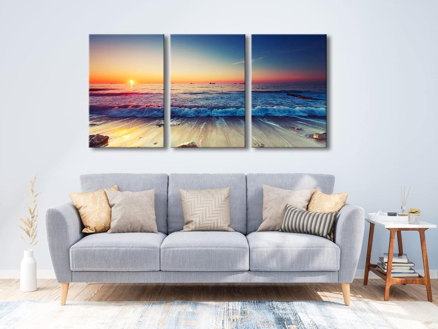 Wieco Art 3 Piece Sea Waves Canvas Prints Modern Seascape Artwork Landscape Pictures Paintings on Stretched Canvas Wall Art for Living Room Home Decorations