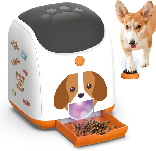 Dog Puzzle Feeder Toy, Automatic Dogs Treat Dispenser,Interactive IQ Training, Dog Slow Feeder,Remote Button Treat Dispenser,All Breeds,Large Capacity with Light (Orange)