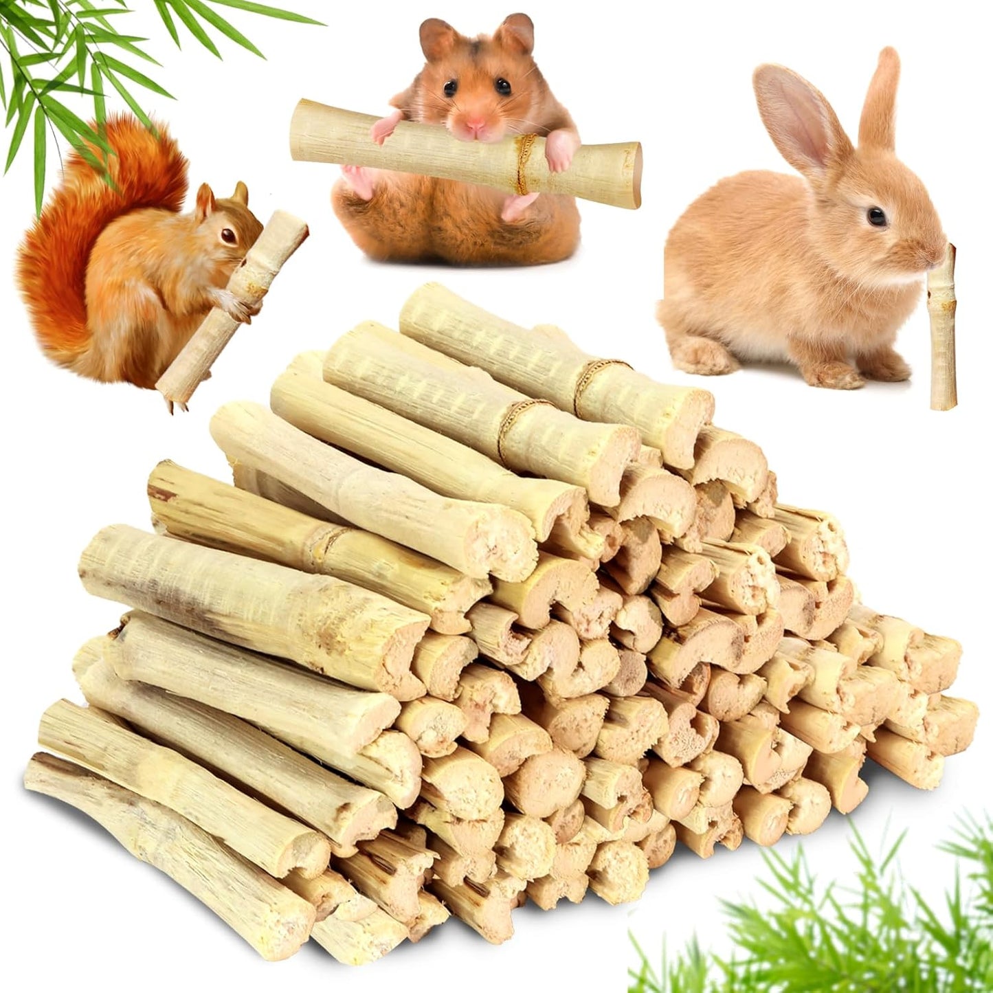2lb Natural Sweet Bamboo Chew Toys for Small Pets - Organic Molar Sticks with Xylose & Vitamins for Rabbit, Guinea Pig, Hamster - Dental Care & Chewing Entertainment