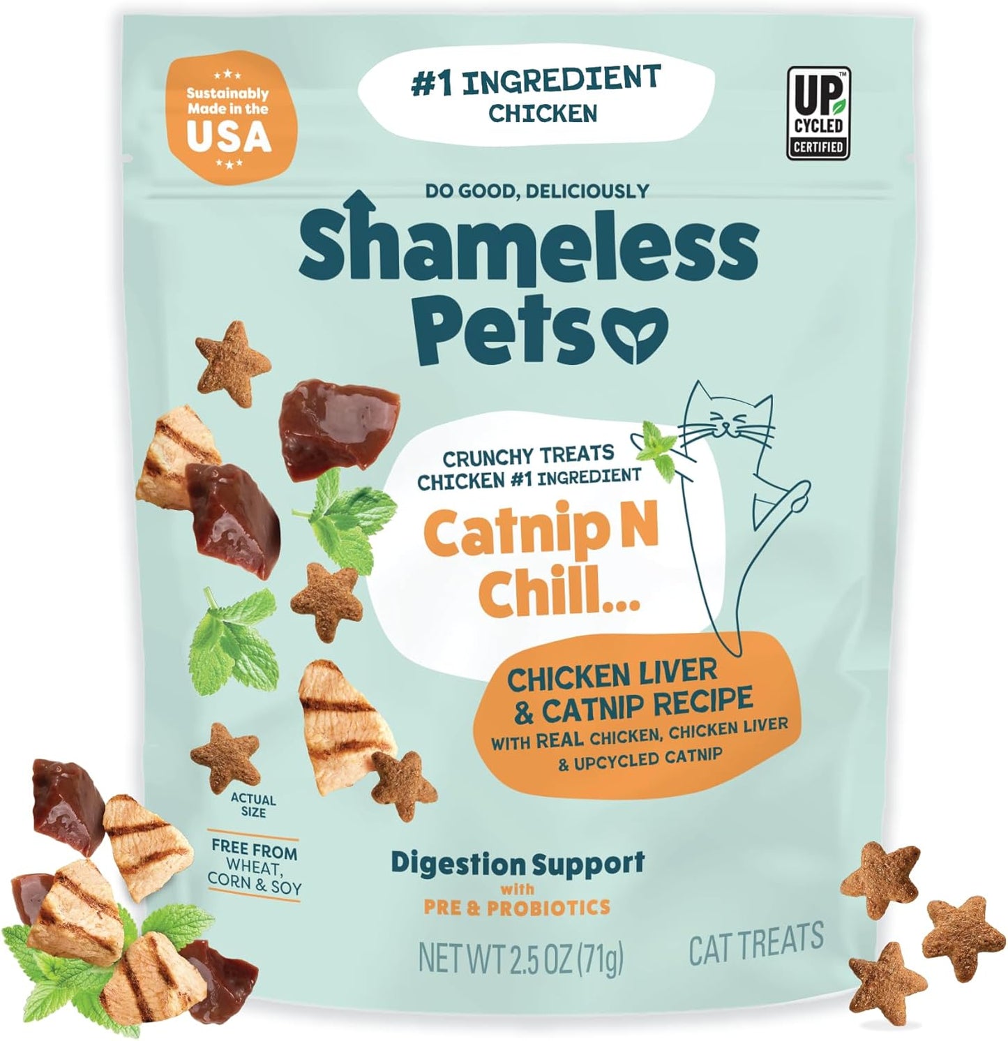 Shameless Pets Crunchy Cat Treats - Catnip Treats for Cats with Digestive Support, Kitten Treats with Real Ingredients, Natural & Healthy Flavored Feline Snacks - Catnip N Chill Chicken Liver, 1-pk