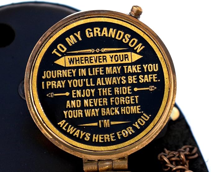 Gift for Grandson Brass Compass Engraved Quote