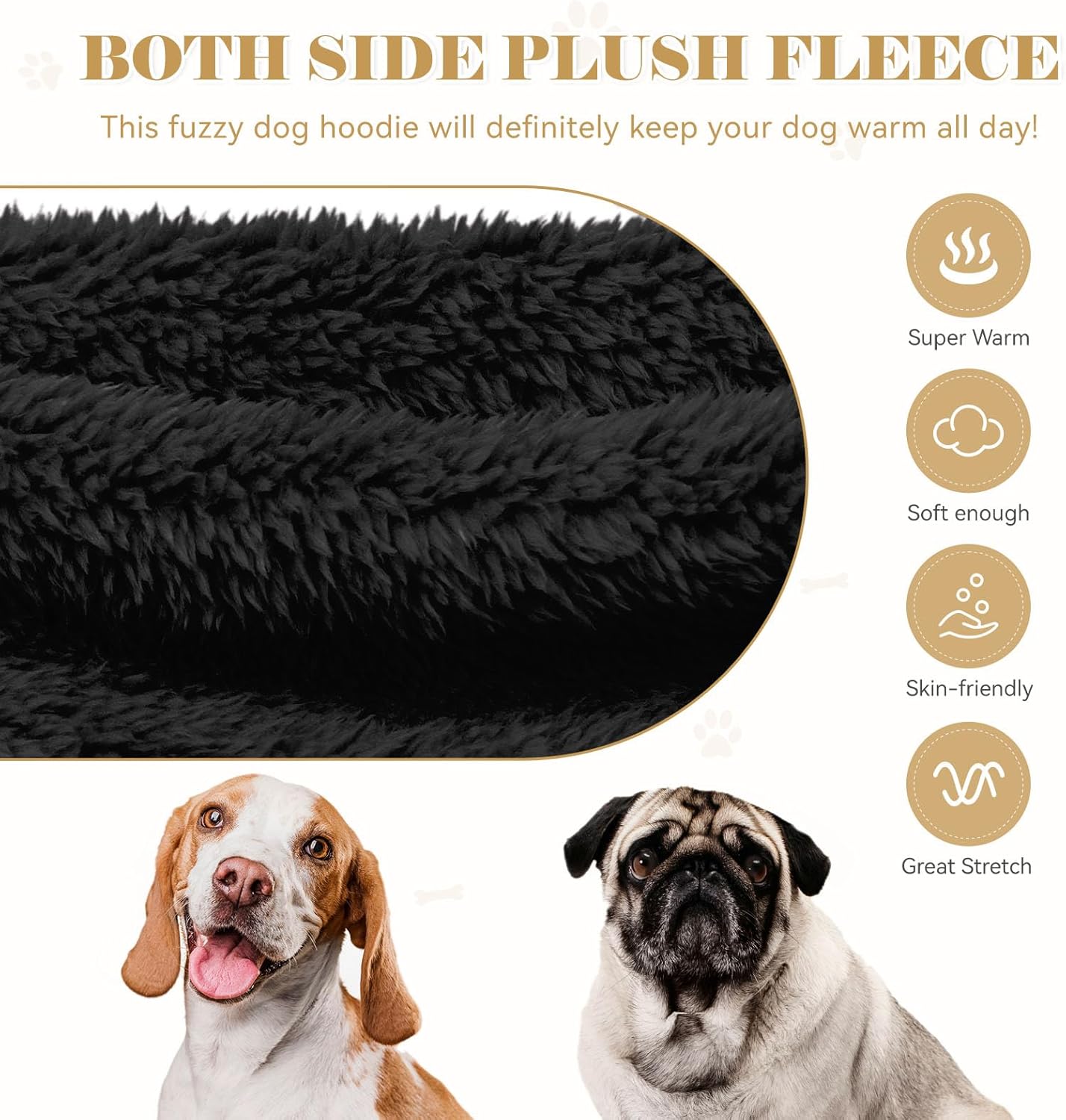 Fuzzy Dog Sweaters for Small Dogs Dog Hoodie Soft Double-Sided Plush Fleece Pet Sweater Clothes Pet Coats Hoodie Sherpa Hooded Sweatshirt(Black-S)