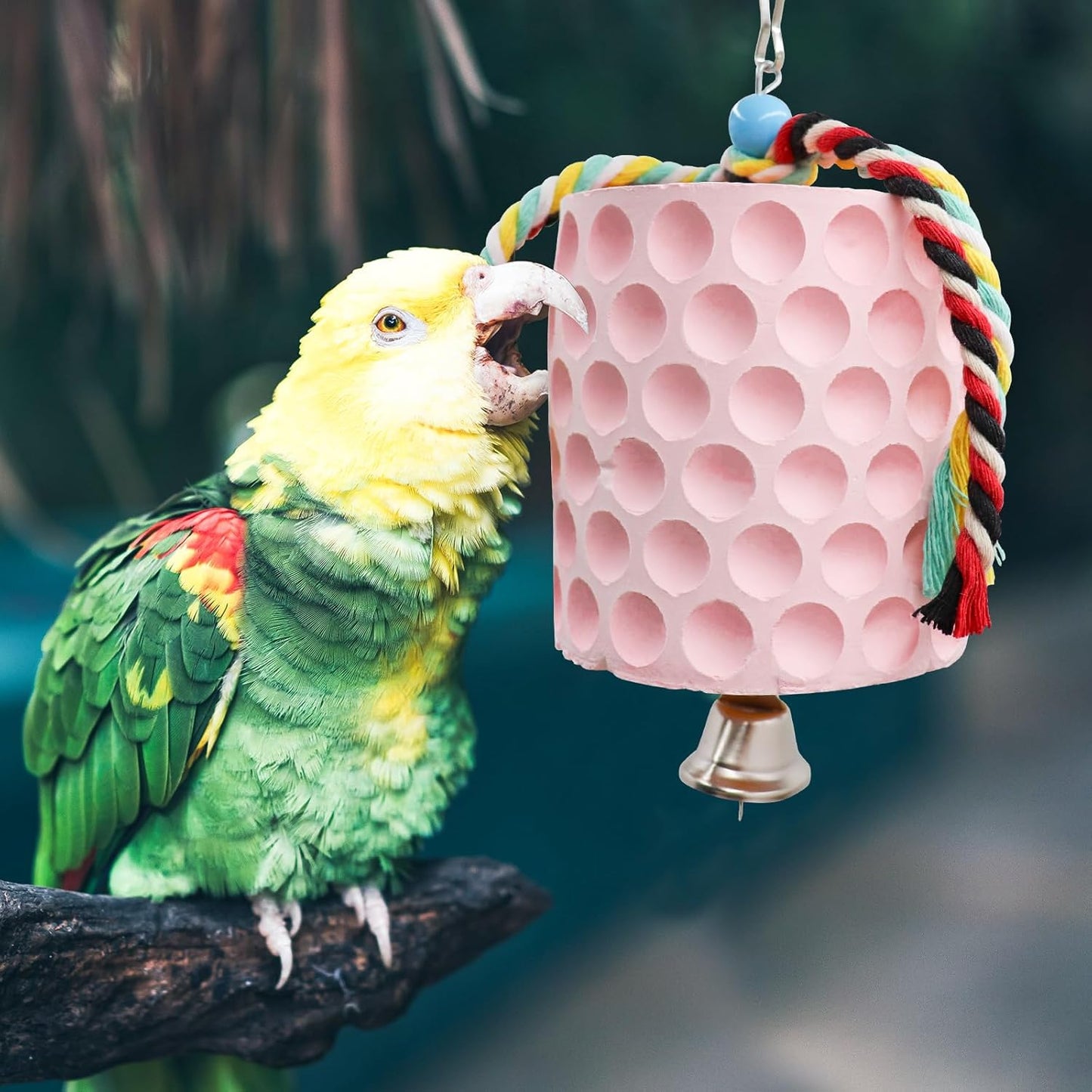 Extra Large Bird Chewing Toy, Parrot Beak Grinding Calcium Stone with Bells, Bird Cage Accessories, Cage Toys for Cockatiel Parakeet Parrot Budgies Rat Hamster Chinchilla Rabbit Bunny African Grey