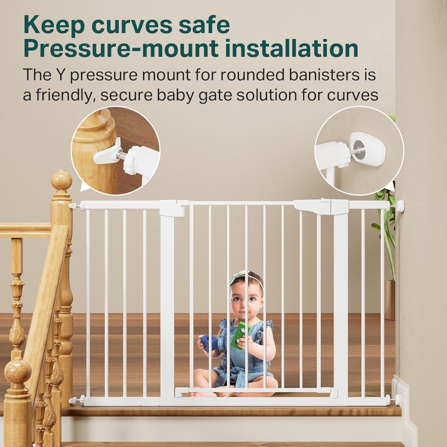 Cumbor 2 Pack 29.7"-48" Baby Gate for Stairs, Mom's Choice Awards Winner-Dog Gate for Doorways, Pressure Mounted Auto-Close Pet Gates for Dogs Indoor, Safety Child Gate with Easy Walk Thru Door,White