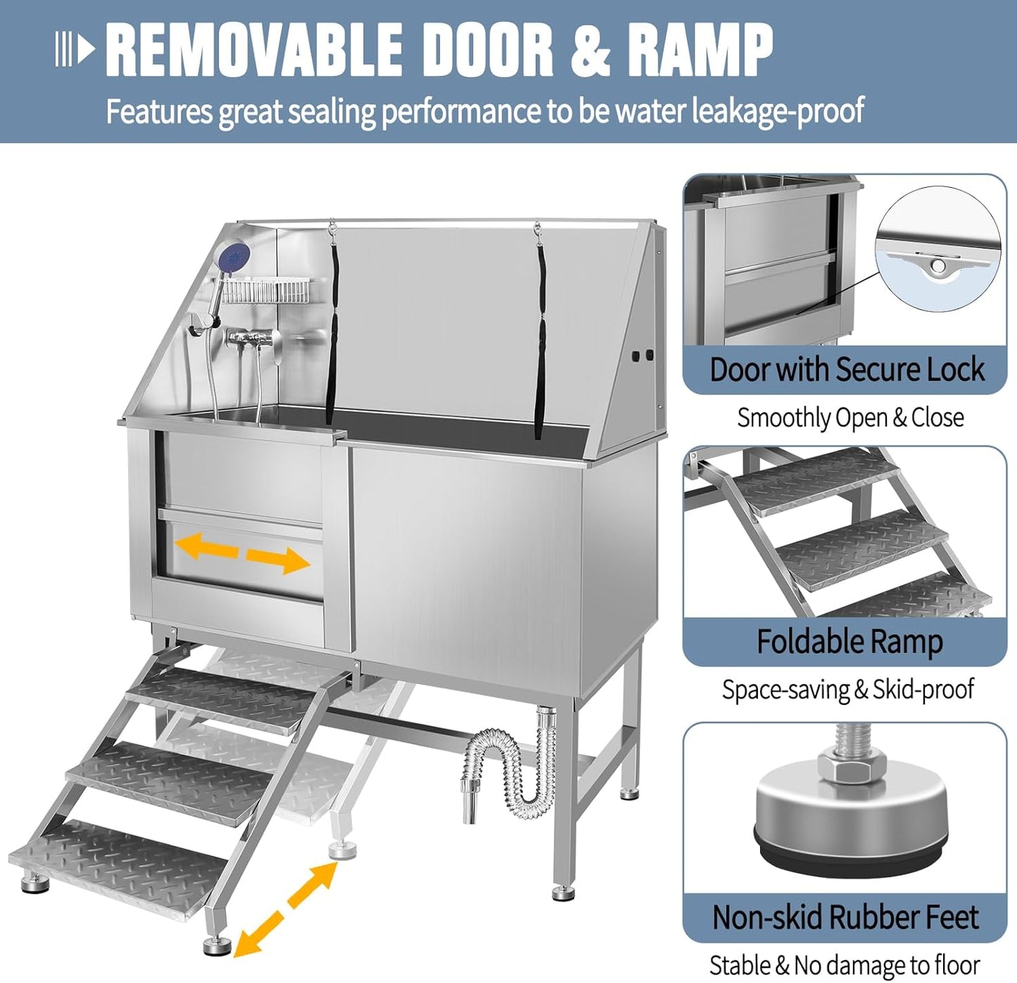 50" Dog Bathing Station for Large Dogs, Stainless Steel Dog Pet Washing Station, Professional Dog Grooming Tub, Pet Wash Bath Station (50" Left Door)